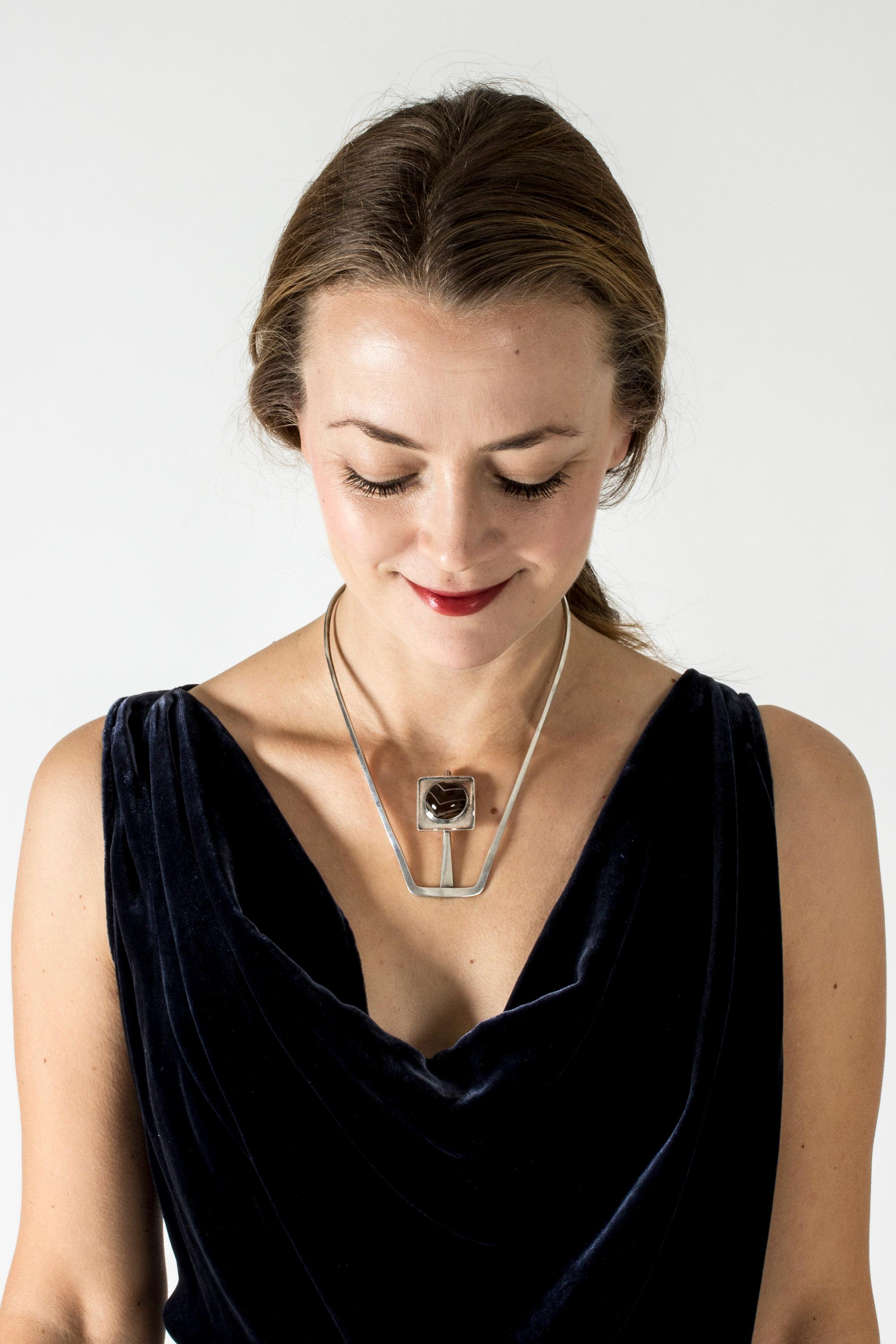 Modernist Silver and Agate Neckring by Ibe Dahlquist and Olof Barve