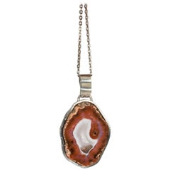 Silver and Agate Pendant by Anders Högberg for Högbergs, Sweden, 1976