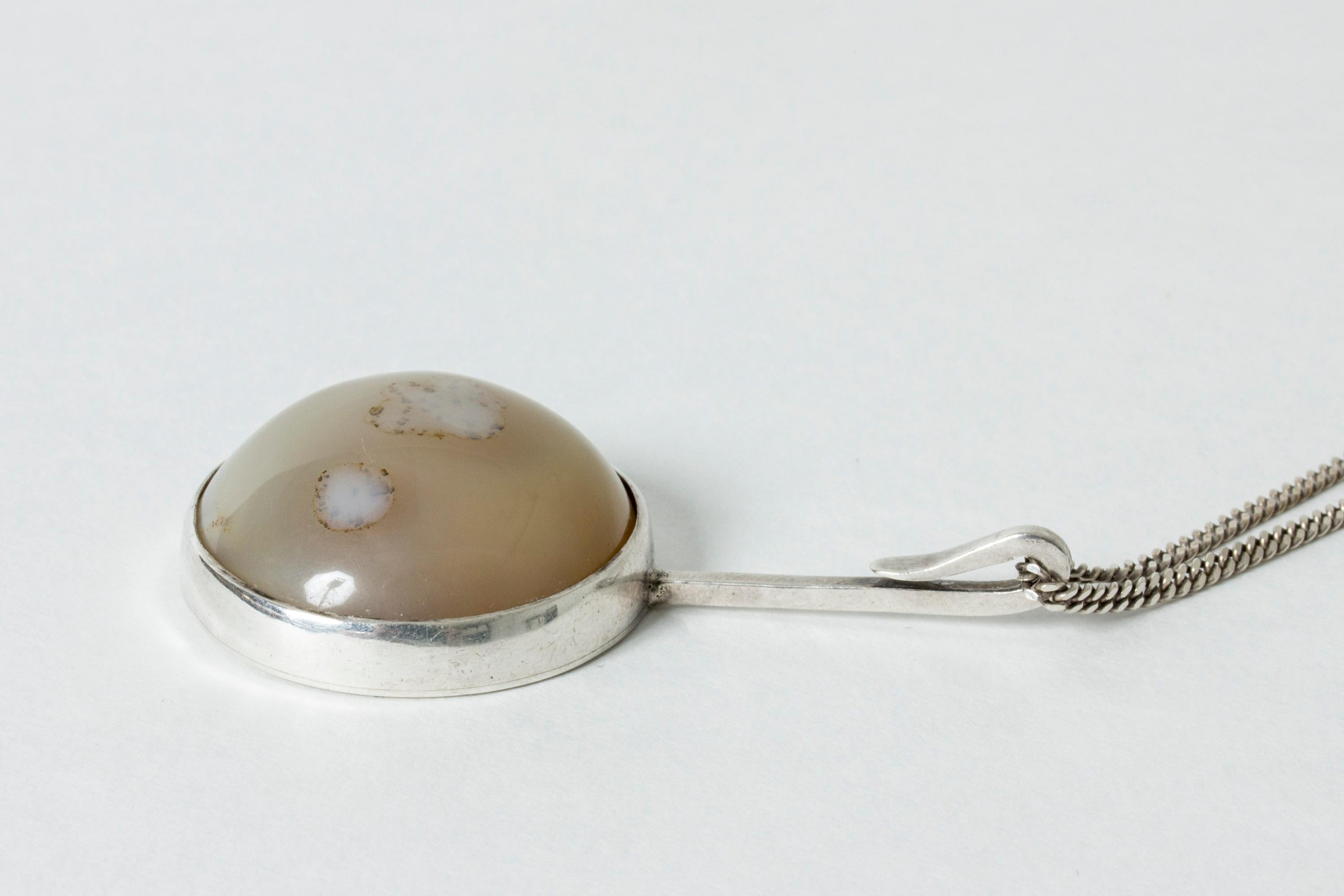 Round Cut Silver and Agate Pendant from Hansen, Sweden, 1965 For Sale