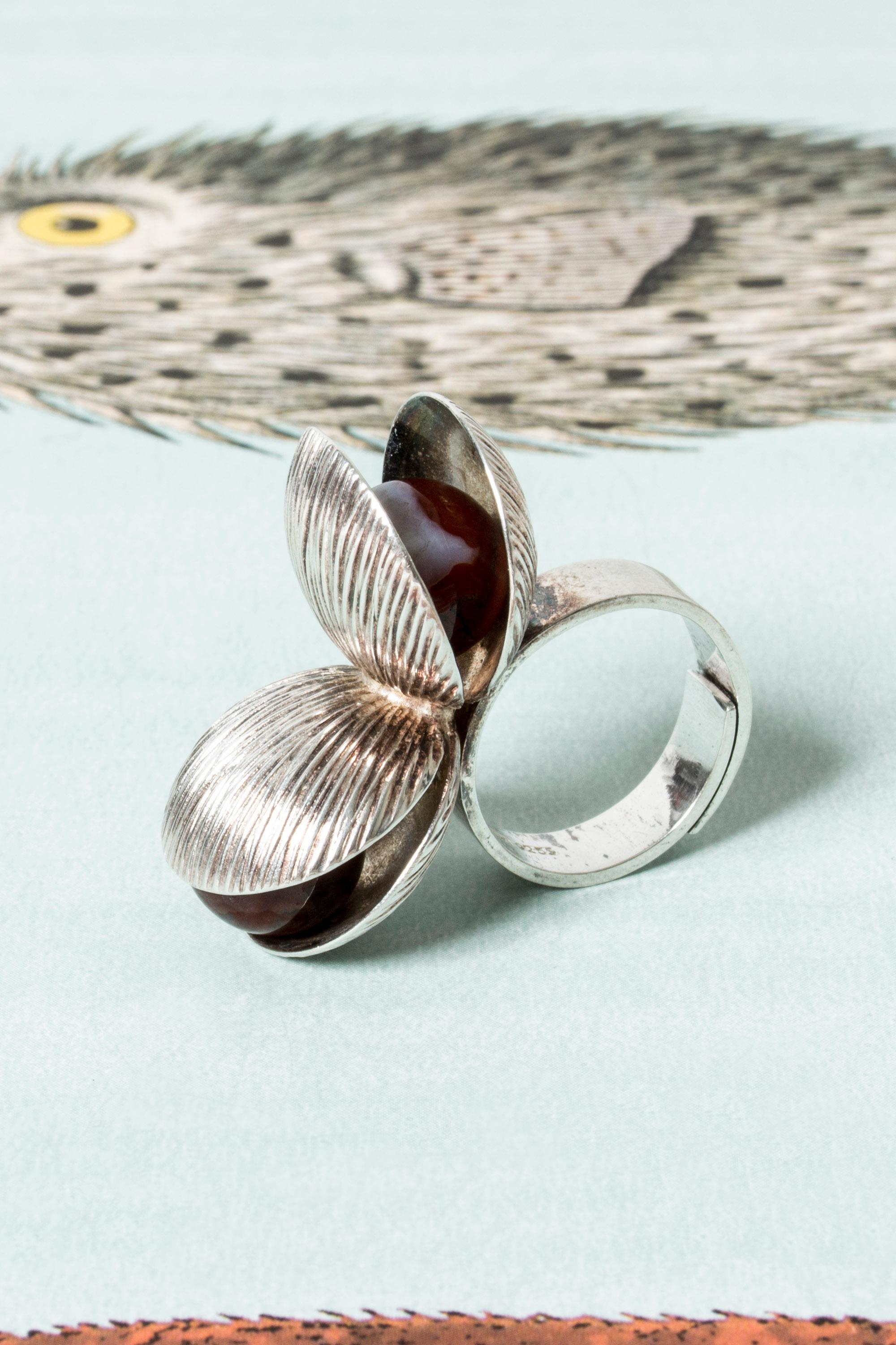 Women's Silver and Agate Ring by Elis Kauppi, Finland, 1960s