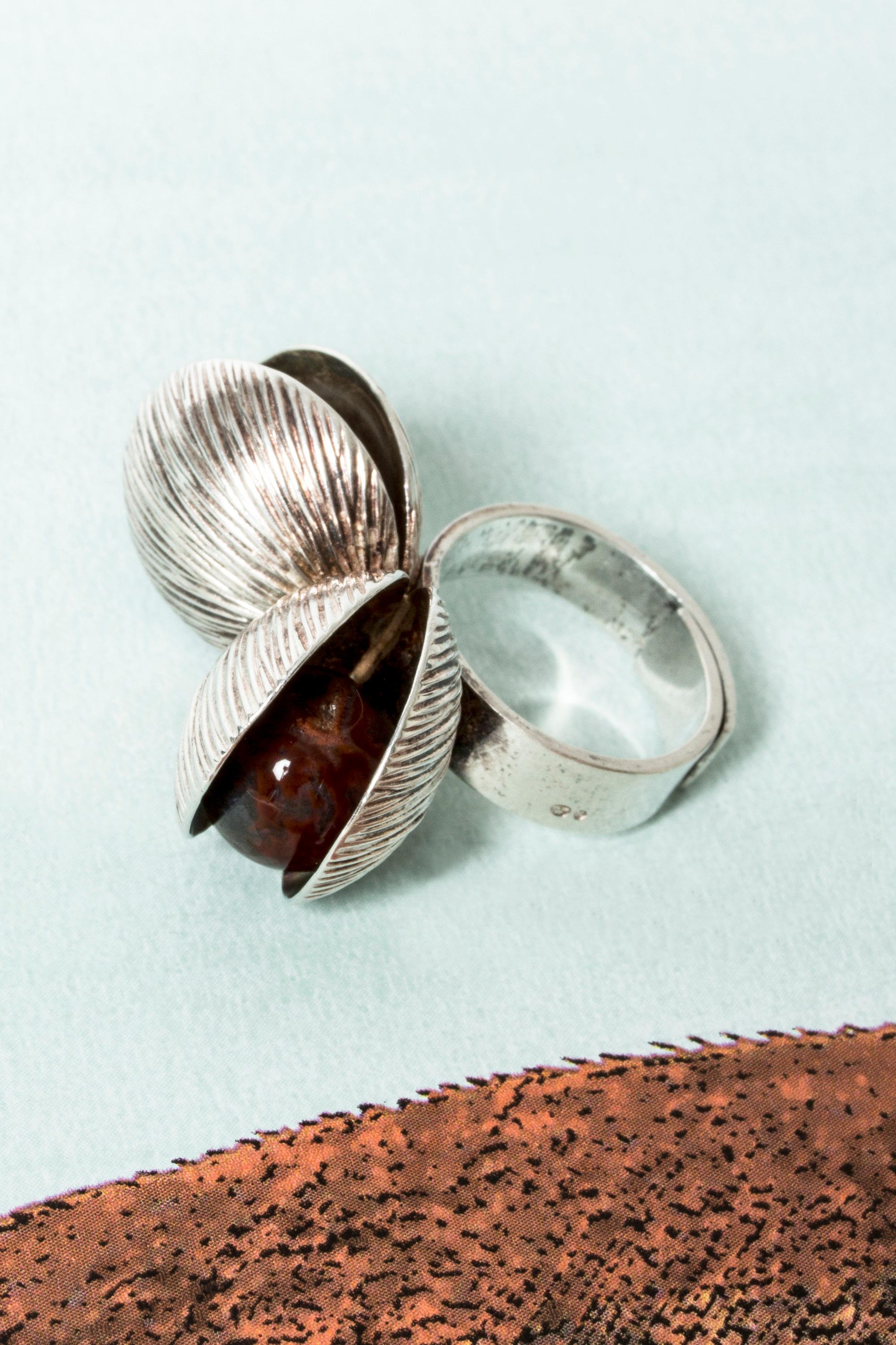Silver and Agate Ring by Elis Kauppi, Finland, 1960s 1