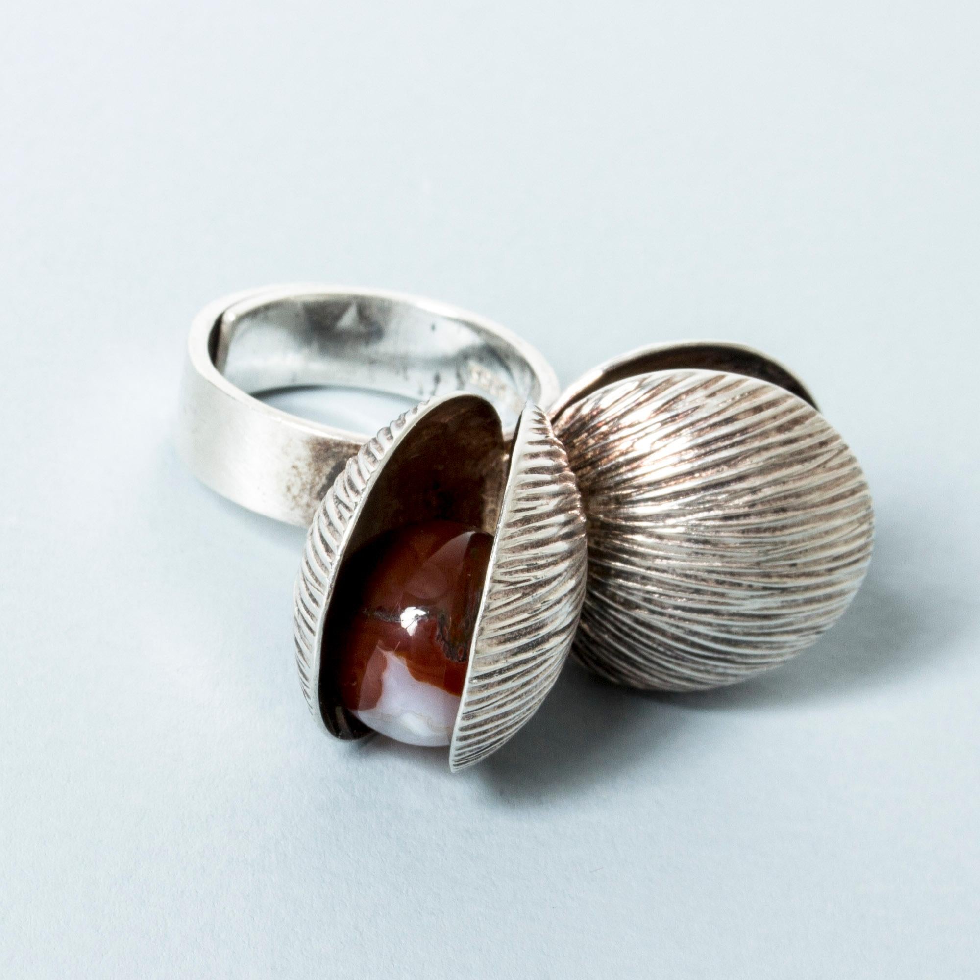 Silver and Agate Ring by Elis Kauppi, Finland, 1960s 2
