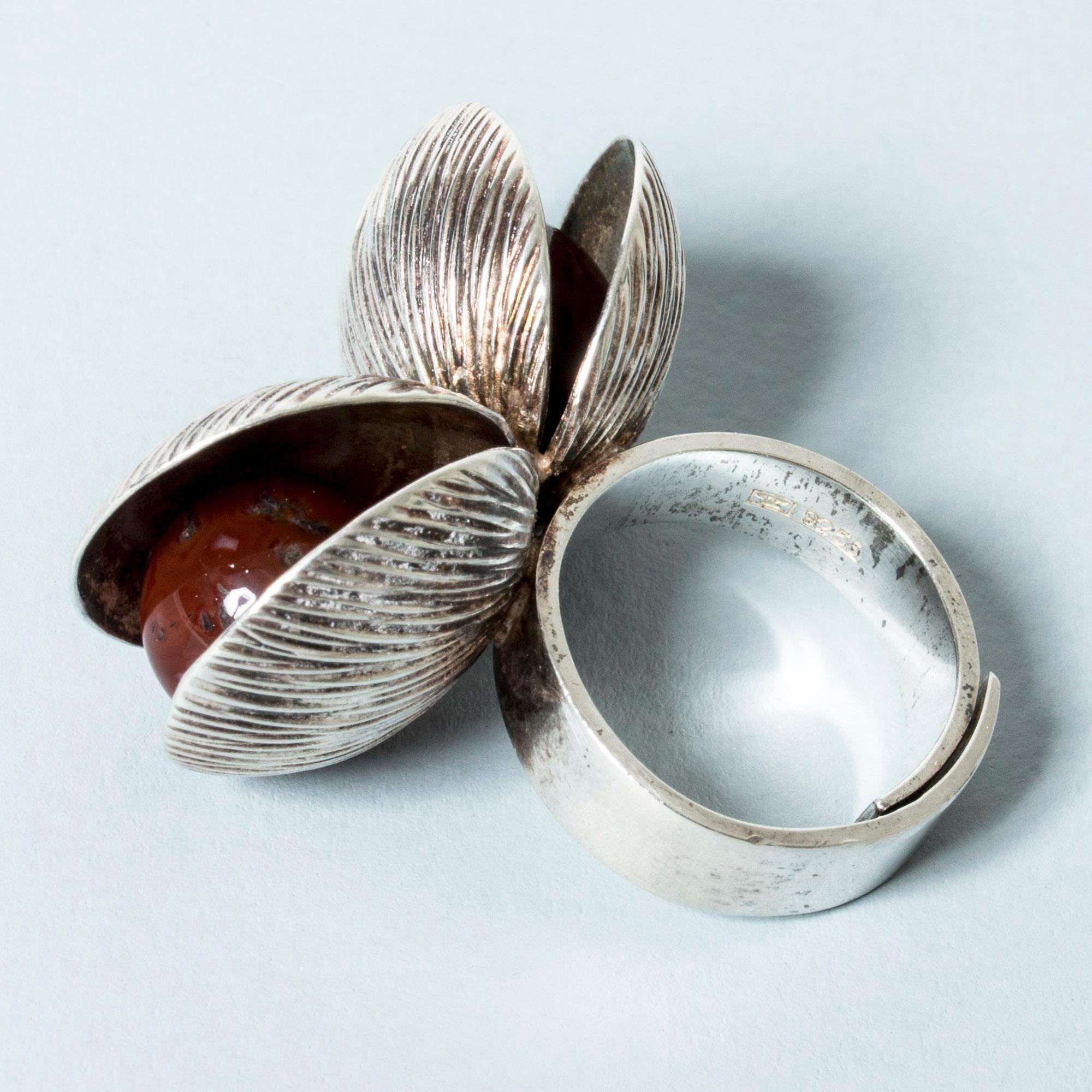 Silver and Agate Ring by Elis Kauppi, Finland, 1960s 3
