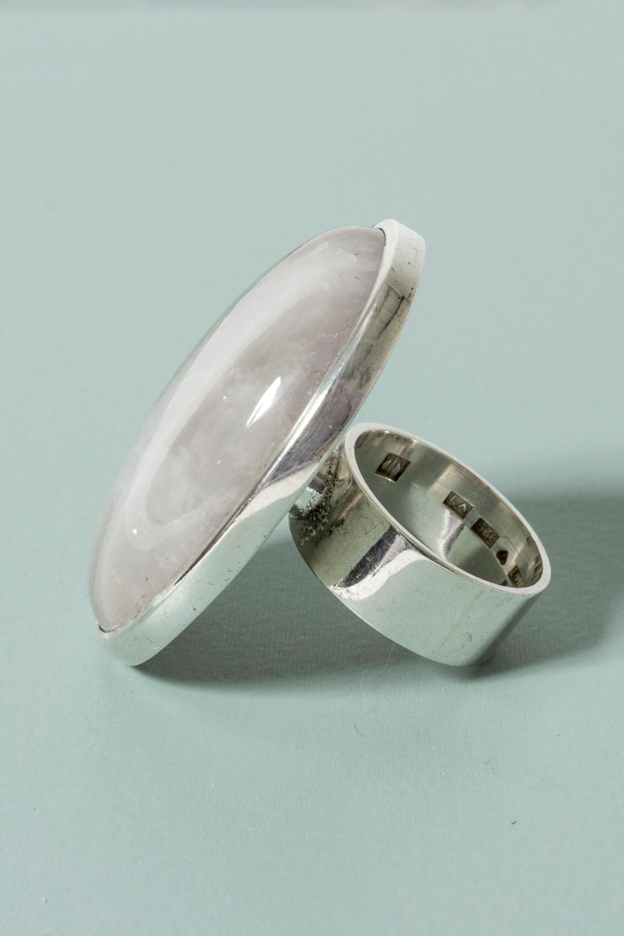 Modernist Silver and Agate Ring from Kaunis Koru, Finland, 1974