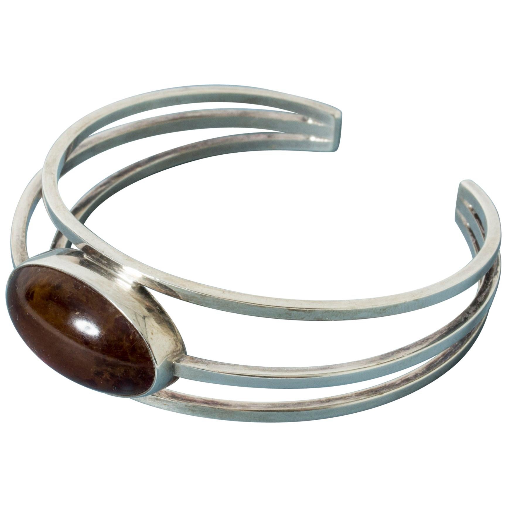 Silver and Amber Bracelet from Niels Erik From, Denmark, 1960s