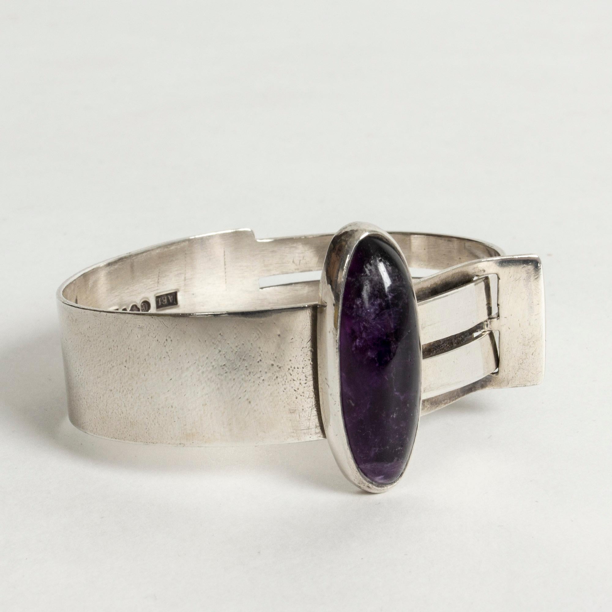 Oval Cut Silver and Amethyst Bracelet by Harry Fagerström, Sweden, 1963