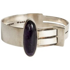 Silbernes und Amethyst-Armband von Harry Fagerström, Schweden, 1963