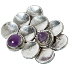 Silver and Amethyst Brooch from Victor Jansson, Sweden, 1967