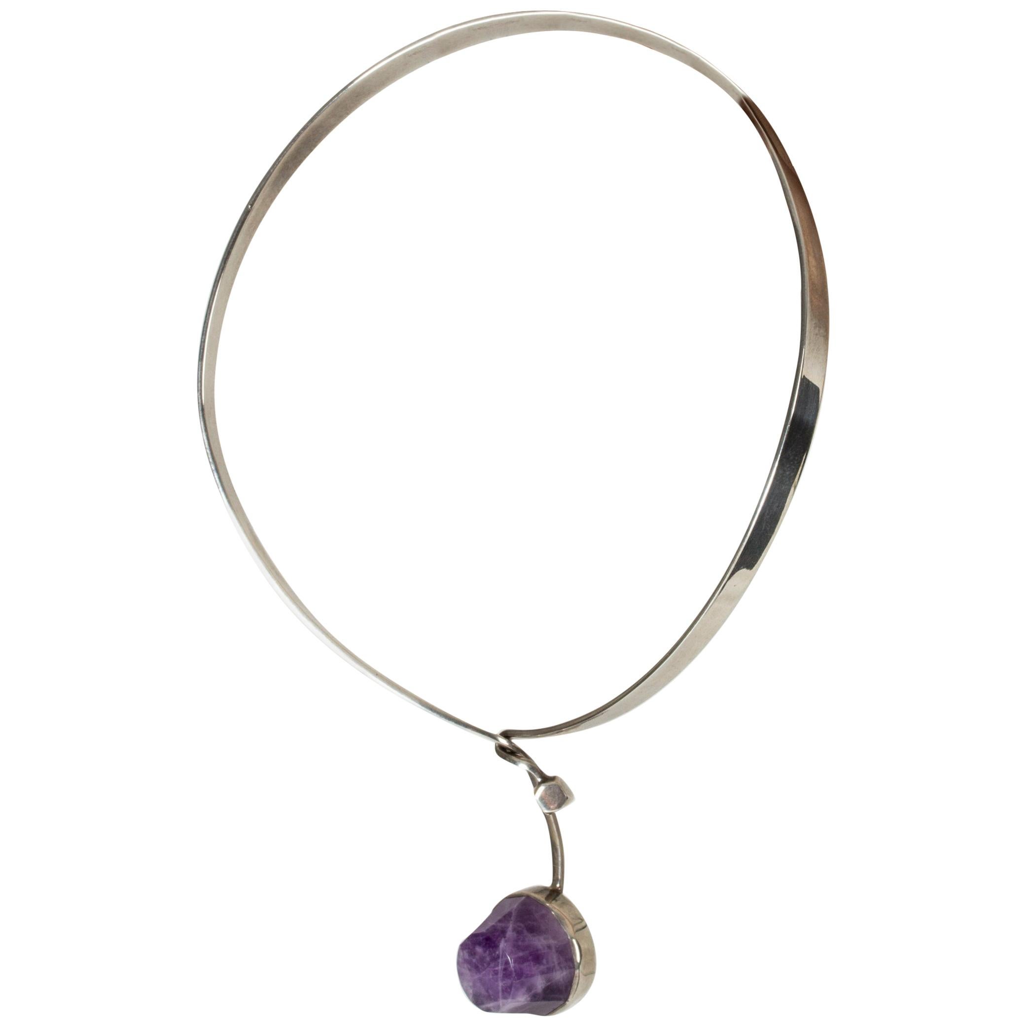 Silver and Amethyst Neckring by Gert Thyself for Gussi, 1967