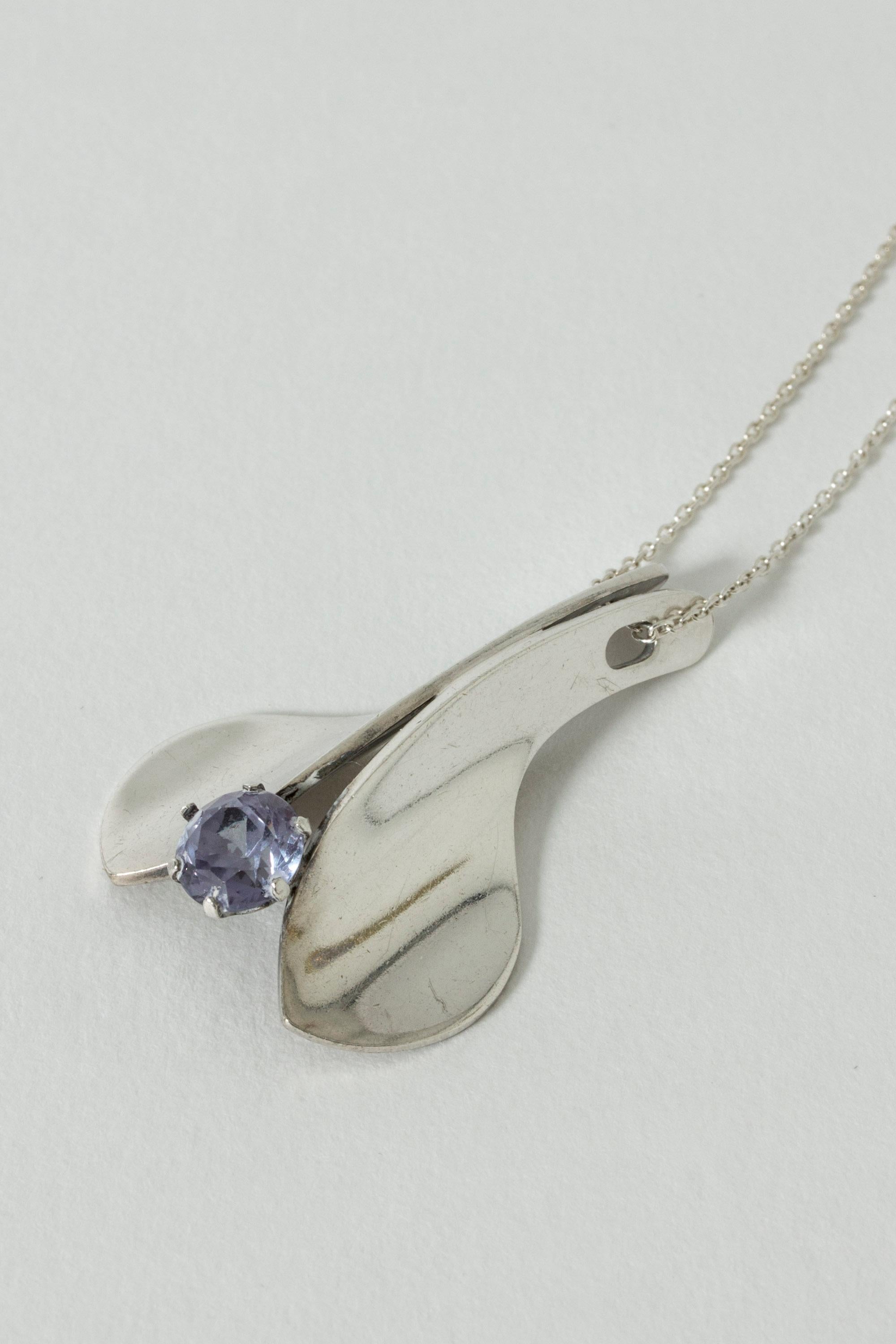 Old European Cut Silver and Amethyst Pendant by Elis Kauppi for Kupittaan Kulta, Finland, 1975