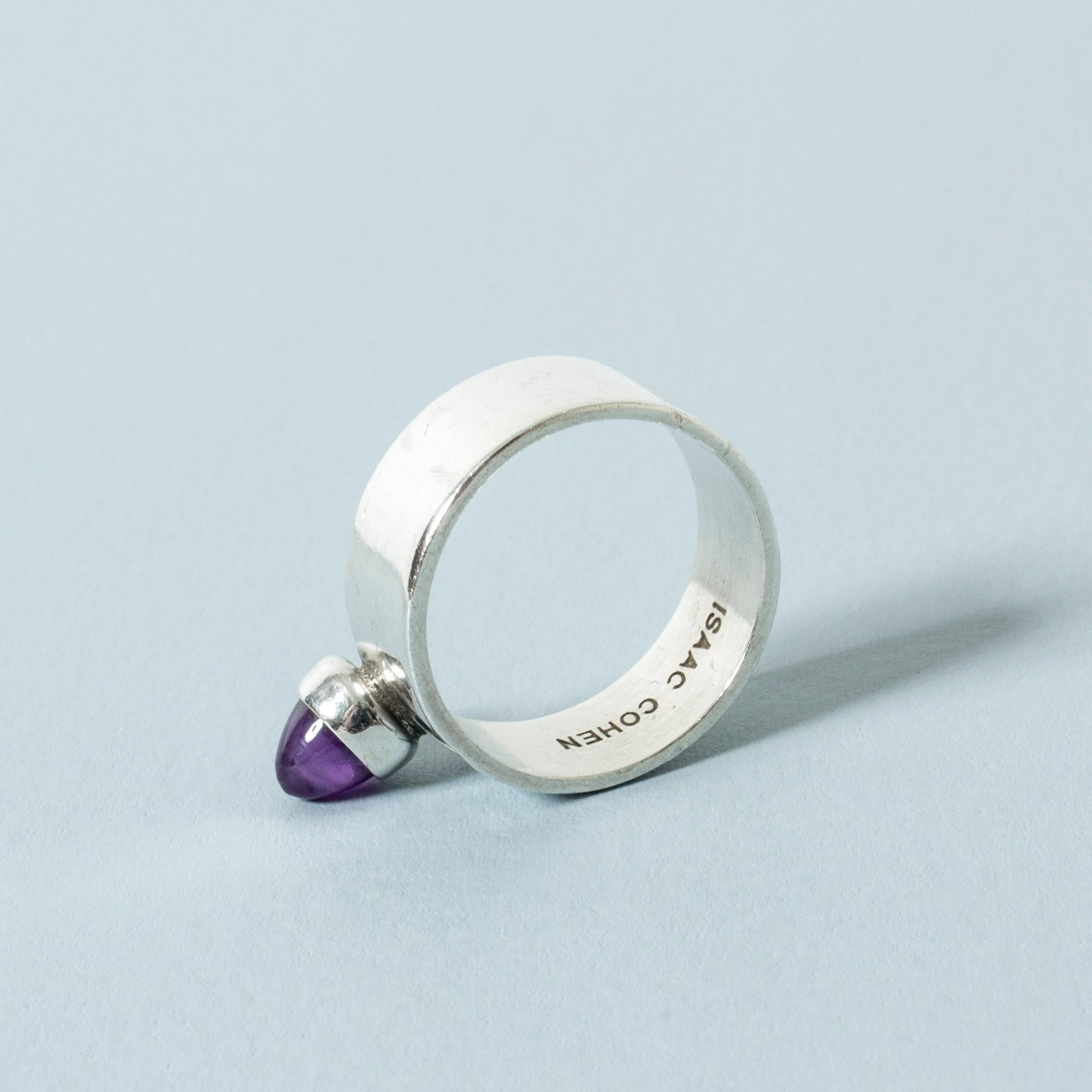 Modernist Silver and Amethyst Ring by Isaac Cohen, Sweden, 1967