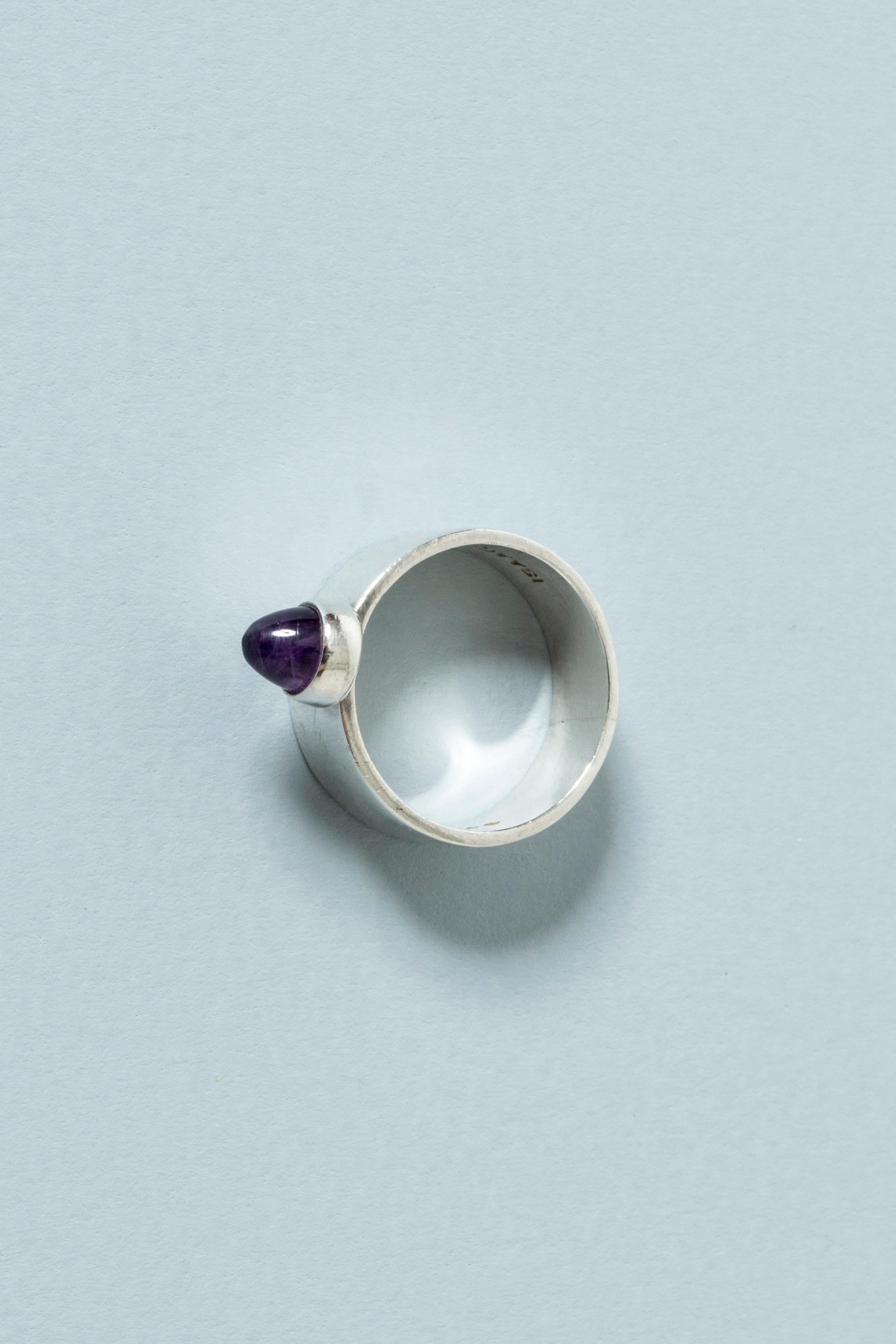 Bullet Cut Silver and Amethyst Ring by Isaac Cohen, Sweden, 1967