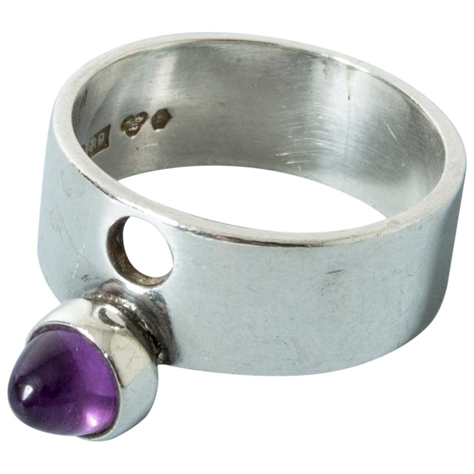 Silver and Amethyst Ring by Isaac Cohen, Sweden, 1967