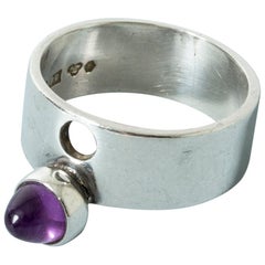 Silver and Amethyst Ring by Isaac Cohen, Sweden, 1967