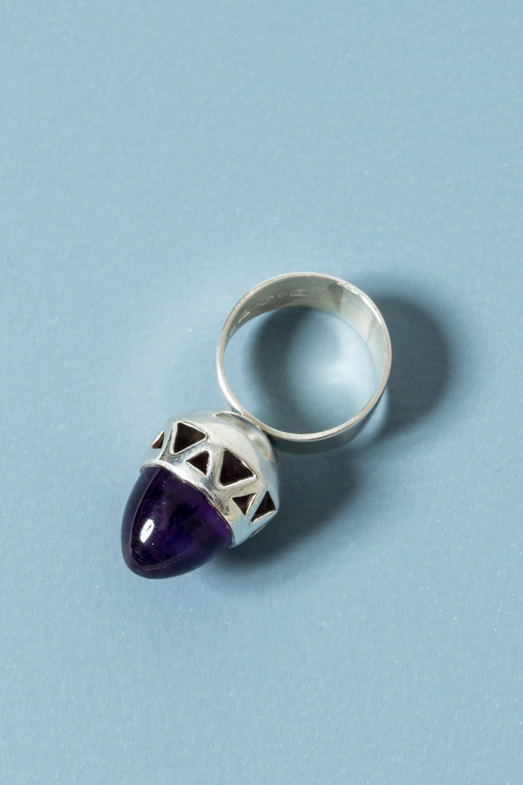 Modernist Silver and Amethyst Ring from Bengt Hallberg, Sweden, 1968