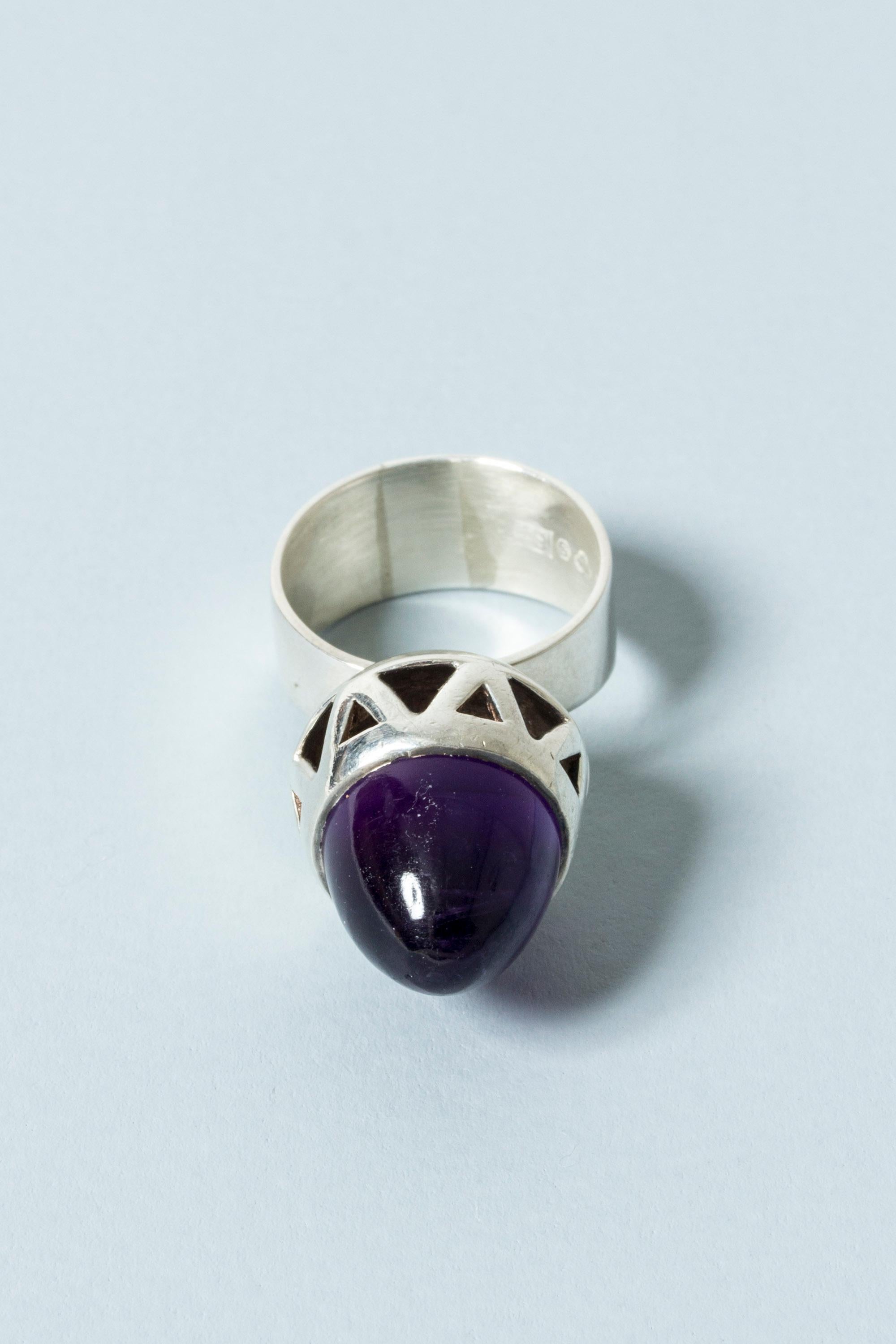 Silver and Amethyst Ring from Bengt Hallberg, Sweden, 1968 In Good Condition In Stockholm, SE