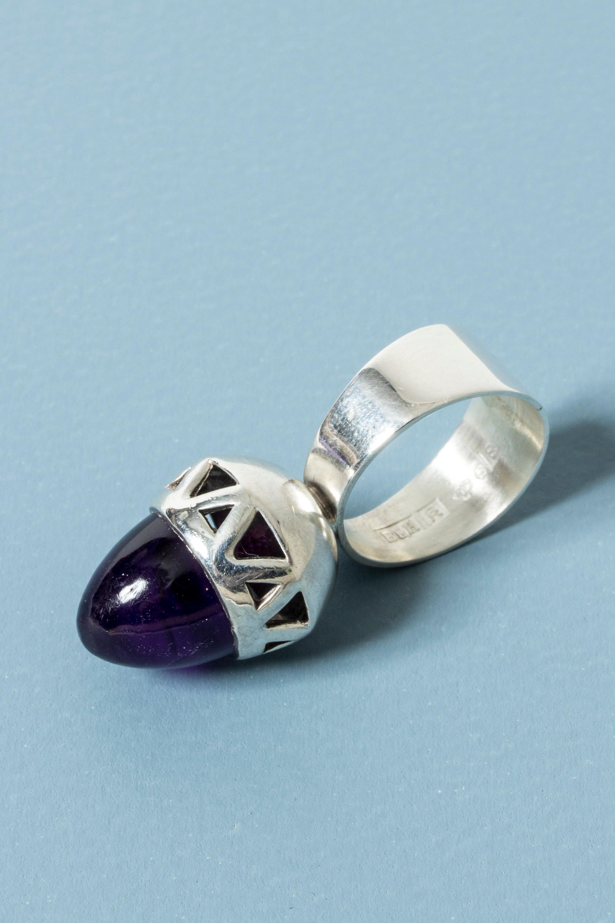 Women's or Men's Silver and Amethyst Ring from Bengt Hallberg, Sweden, 1968