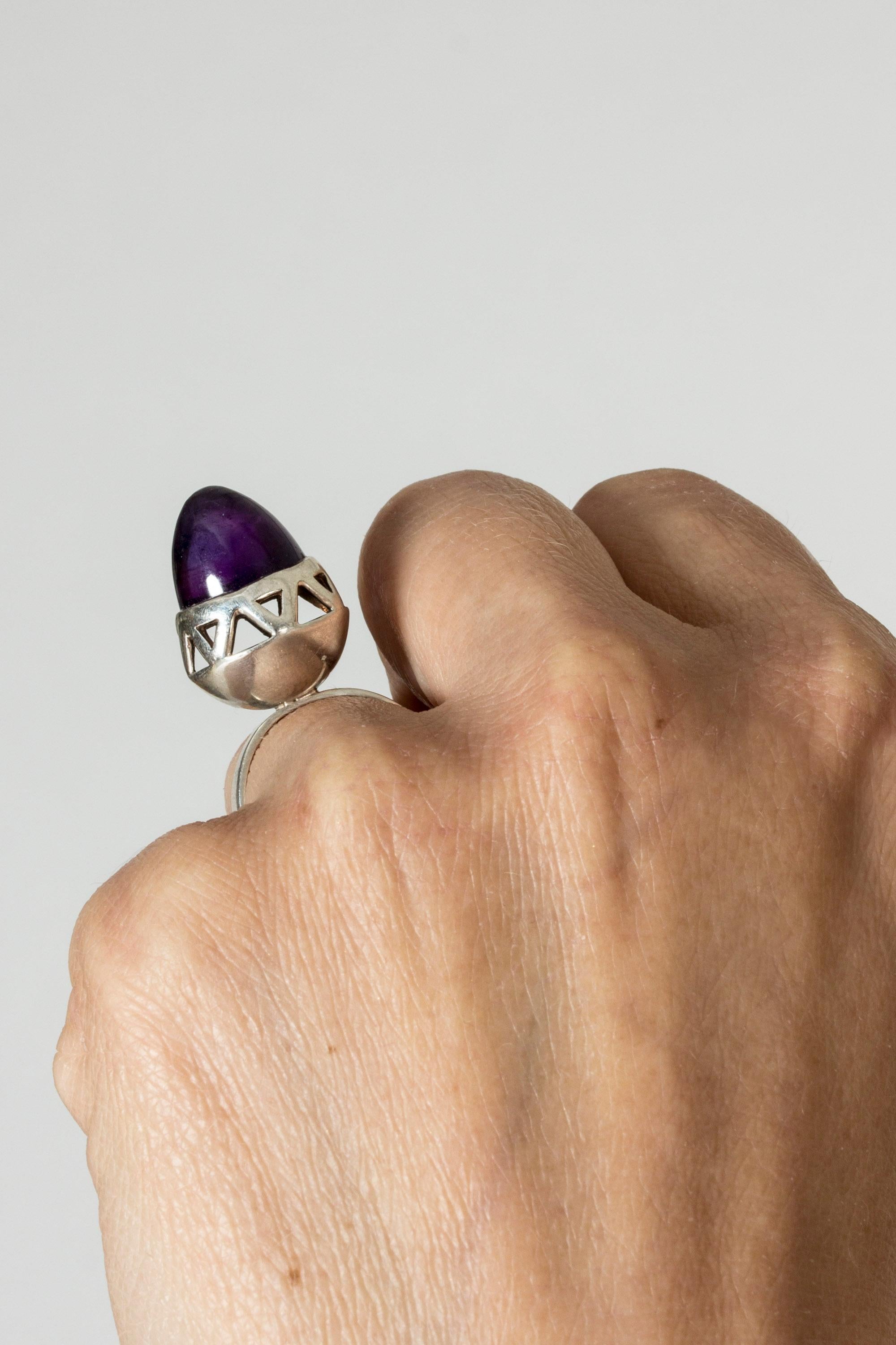 Bullet Cut Silver and Amethyst Ring from Bengt Hallberg, Sweden, 1968