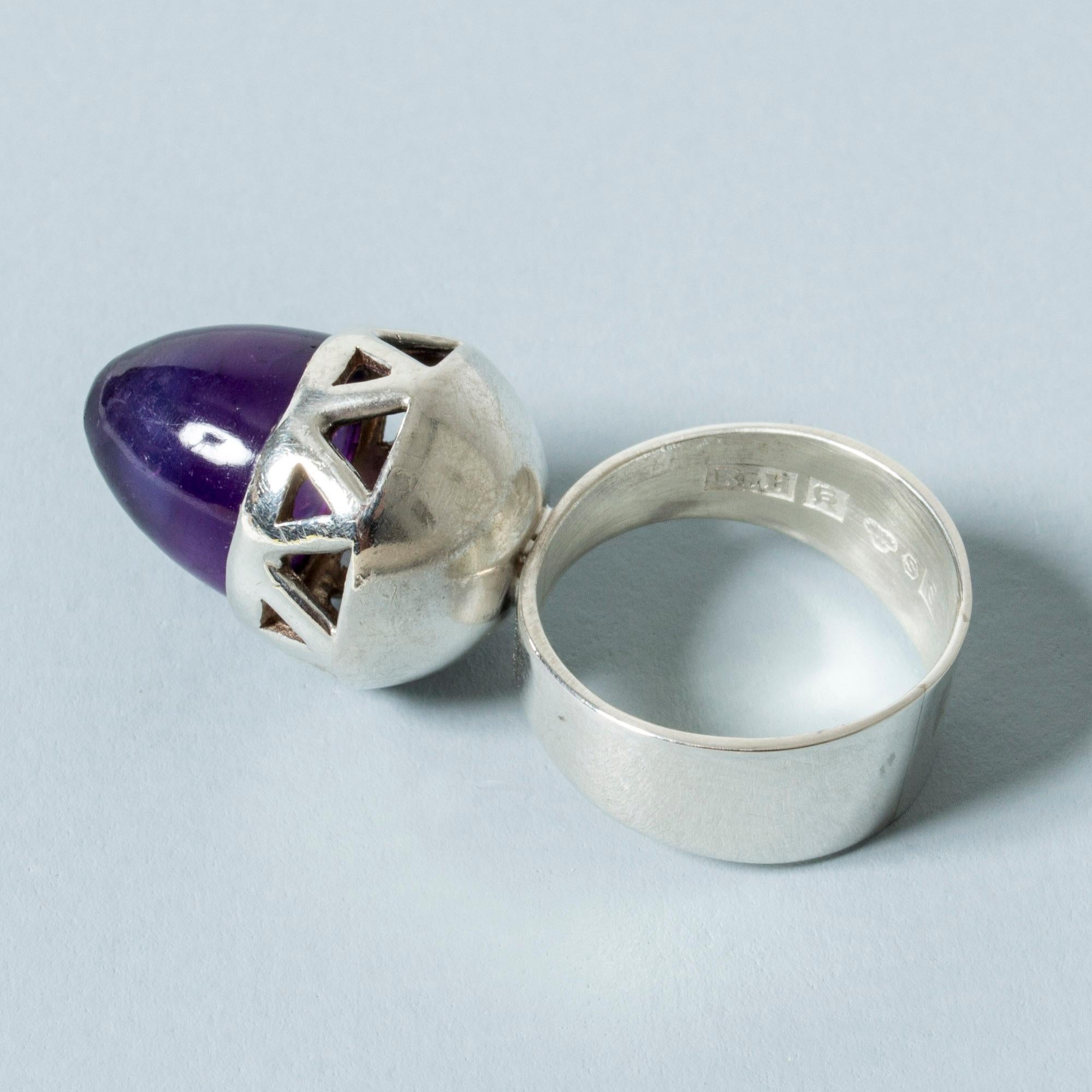 Silver and Amethyst Ring from Bengt Hallberg, Sweden, 1968 1