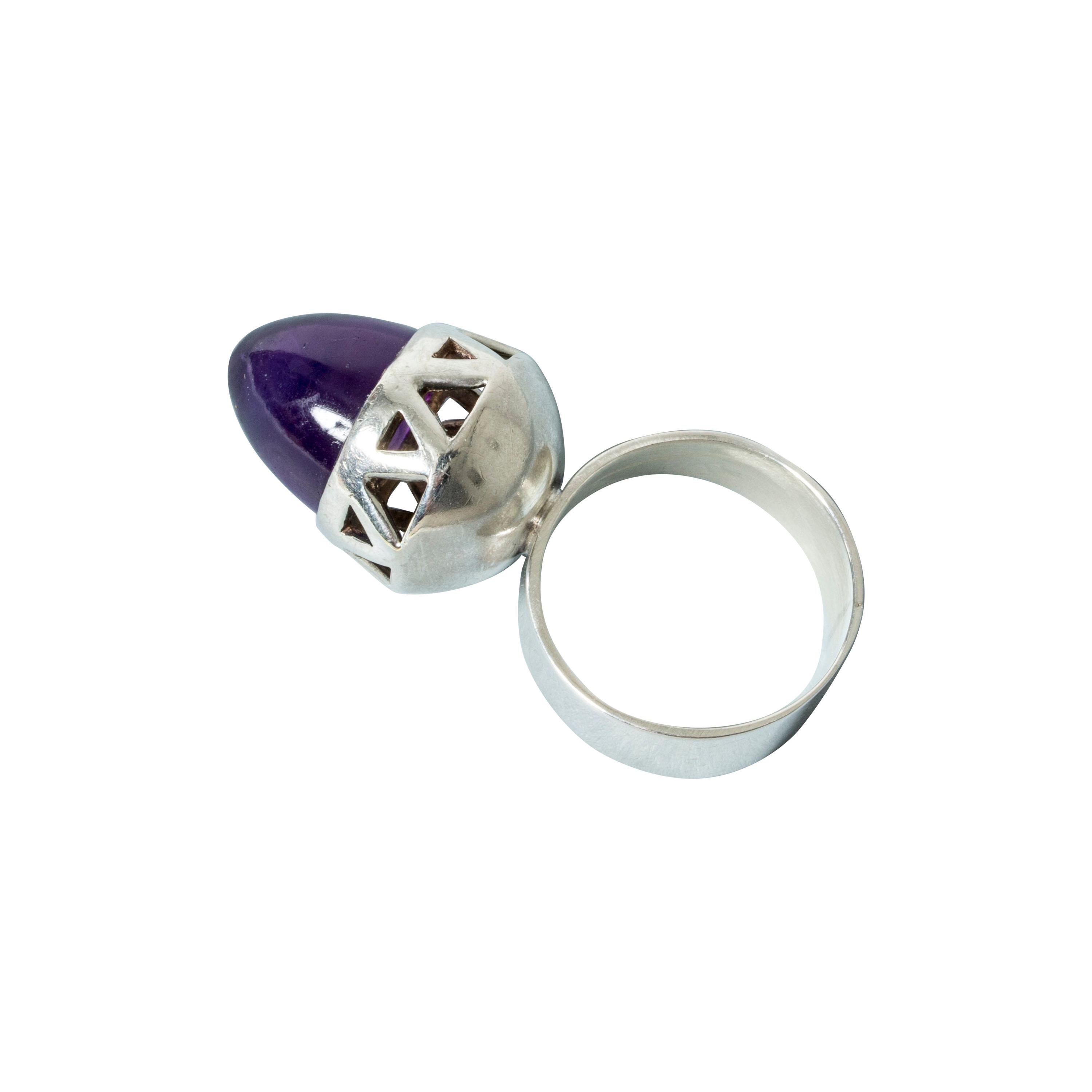 Silver and Amethyst Ring from Bengt Hallberg, Sweden, 1968