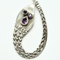 Silver and Amethyst Snake Statement Earrings with Ornate Silver Detail