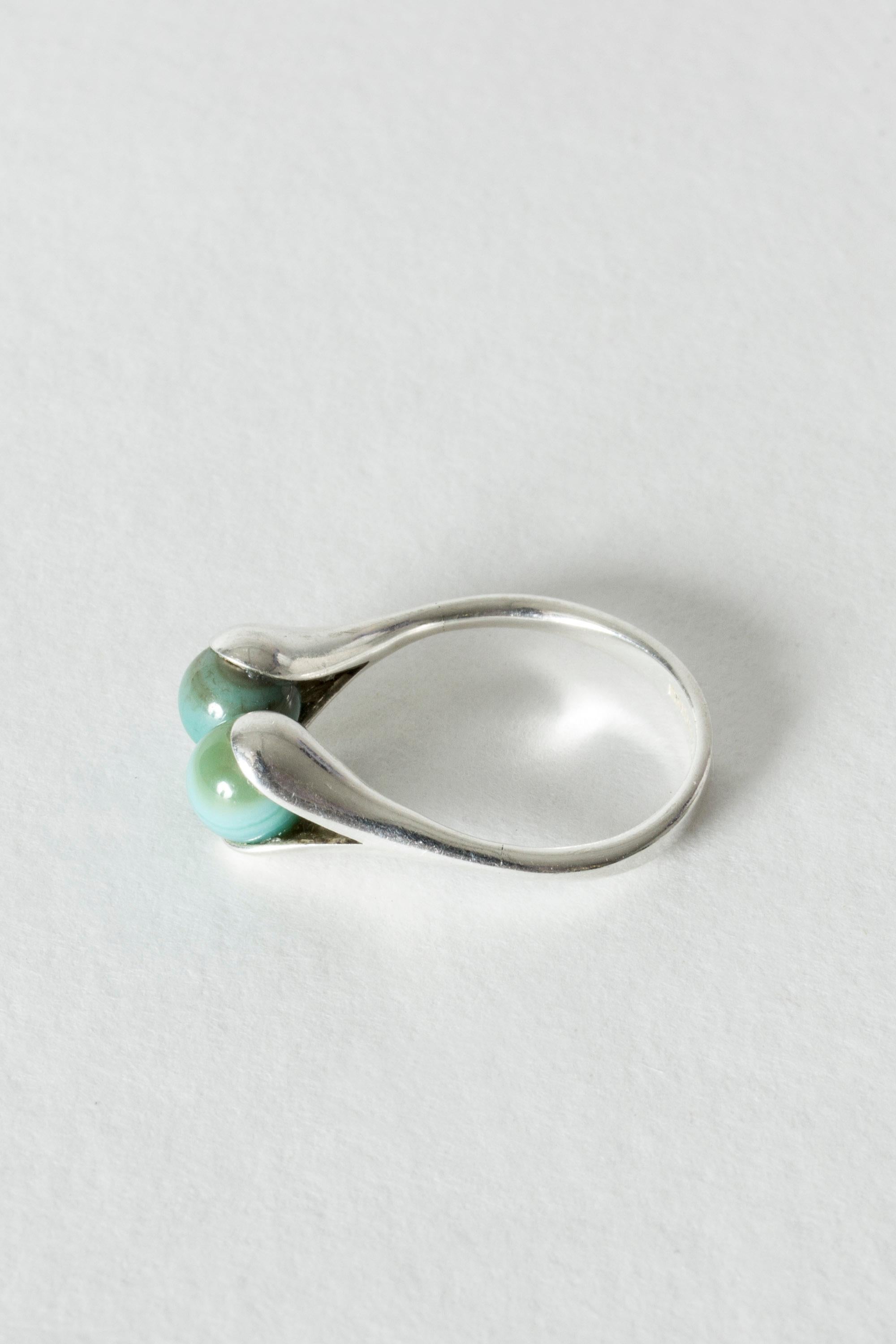 Ball Cut Silver and Banded Agate Ring by Elis Kauppi for Kupittaan Kulta, Finland, 1960s