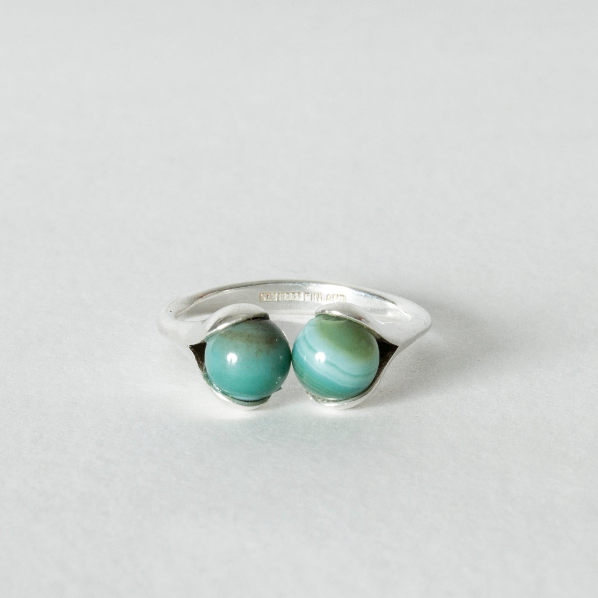 Silver and Banded Agate Ring by Elis Kauppi for Kupittaan Kulta, Finland, 1960s In Good Condition In Stockholm, SE