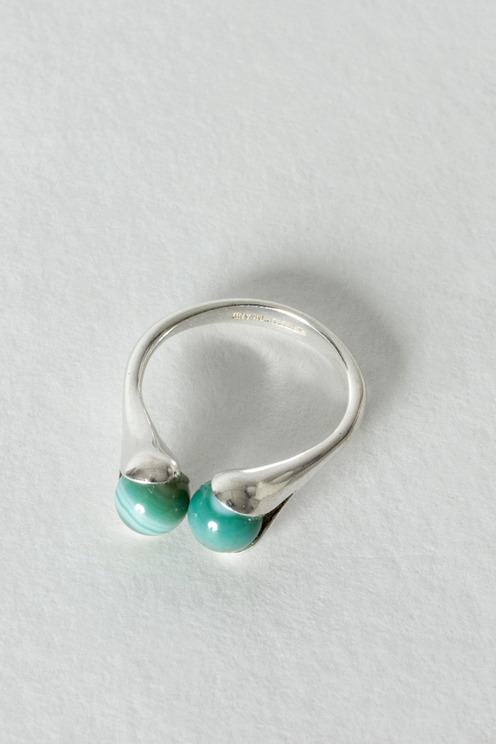 Women's or Men's Silver and Banded Agate Ring by Elis Kauppi for Kupittaan Kulta, Finland, 1960s