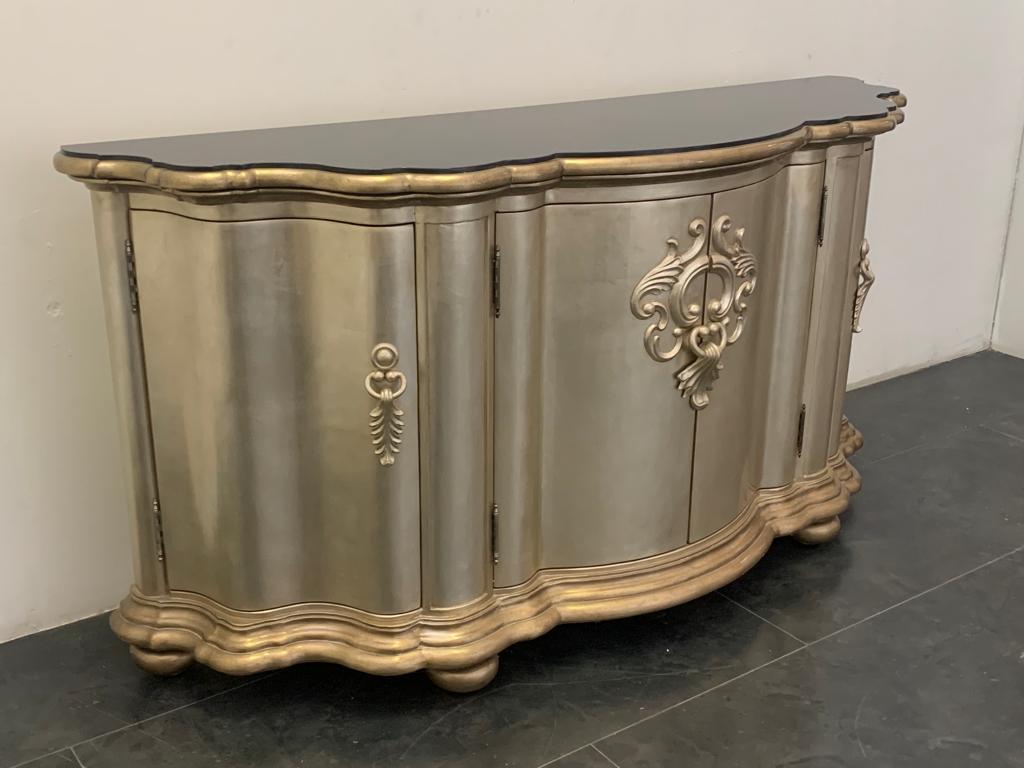Art Deco Silver and Black Marble Console from Lam Lee Group, 1990s For Sale