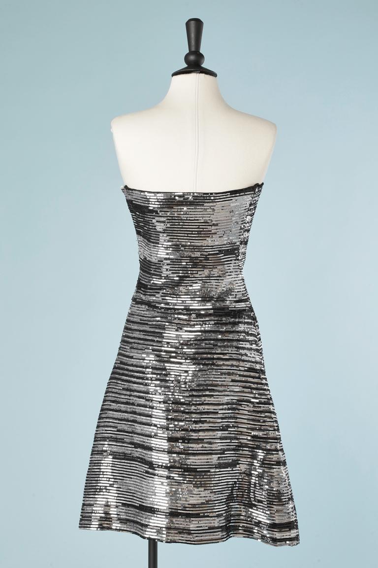 Women's Silver and black sequin bustier cocktail dress Circa 1980 For Sale