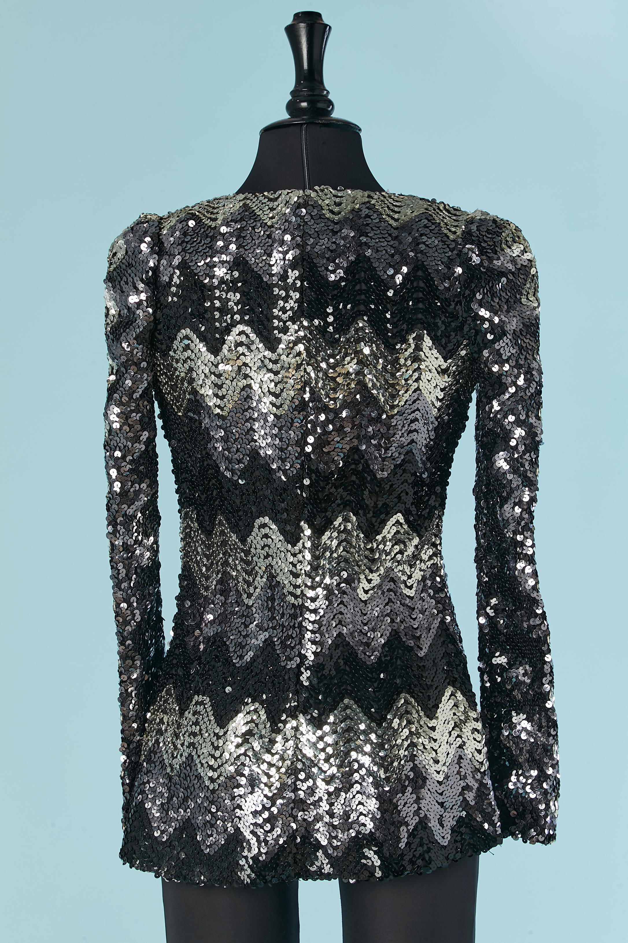 Silver and black sequin jacket BIBA For Sale 1