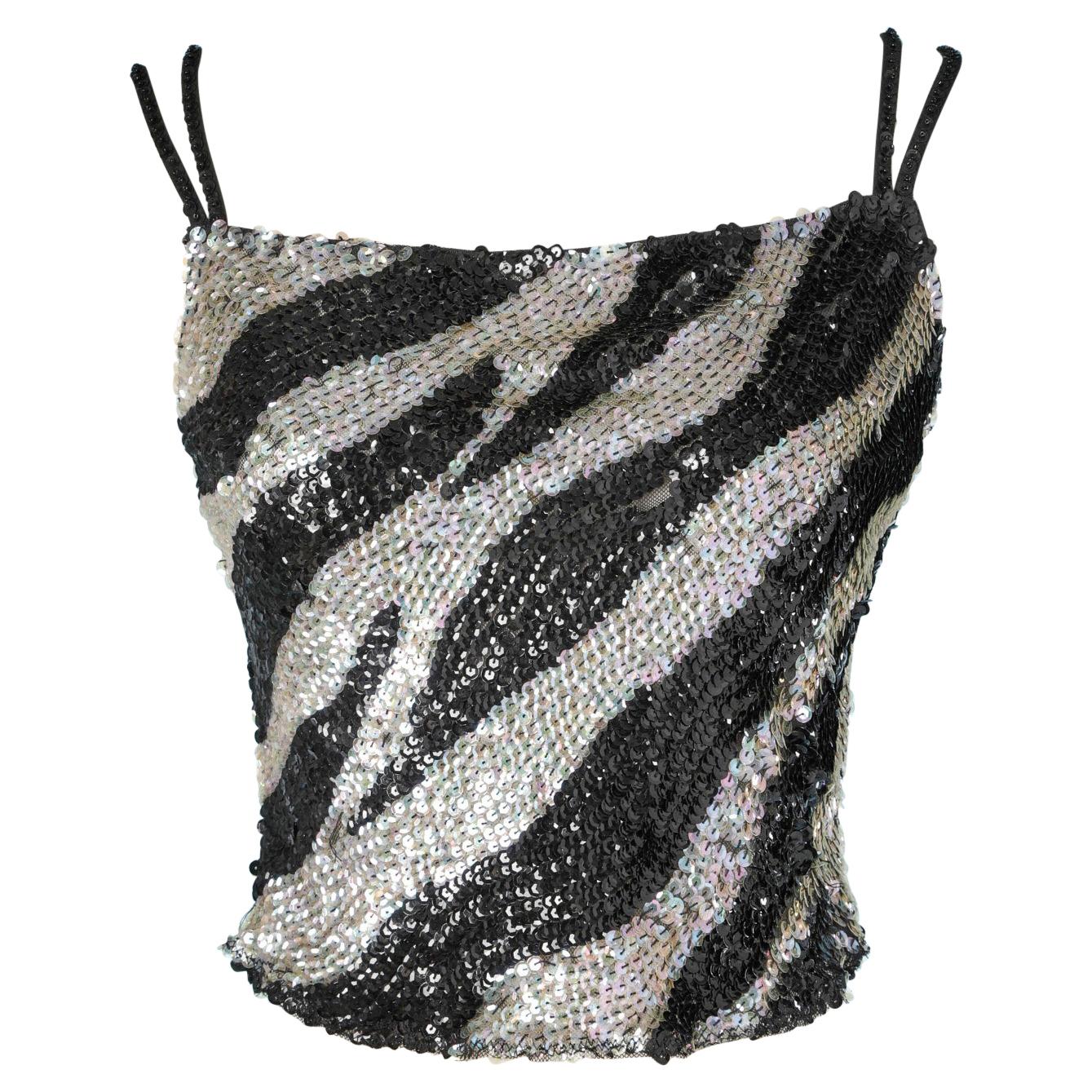 Silver and black Zebra sequens tank top  For Sale