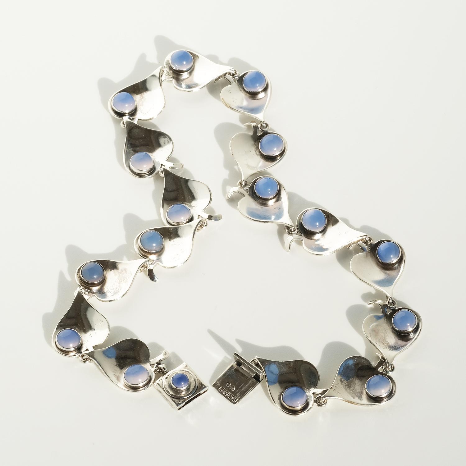 Silver and Blue Chalcedony Necklace Made 1954 In Good Condition For Sale In Stockholm, SE