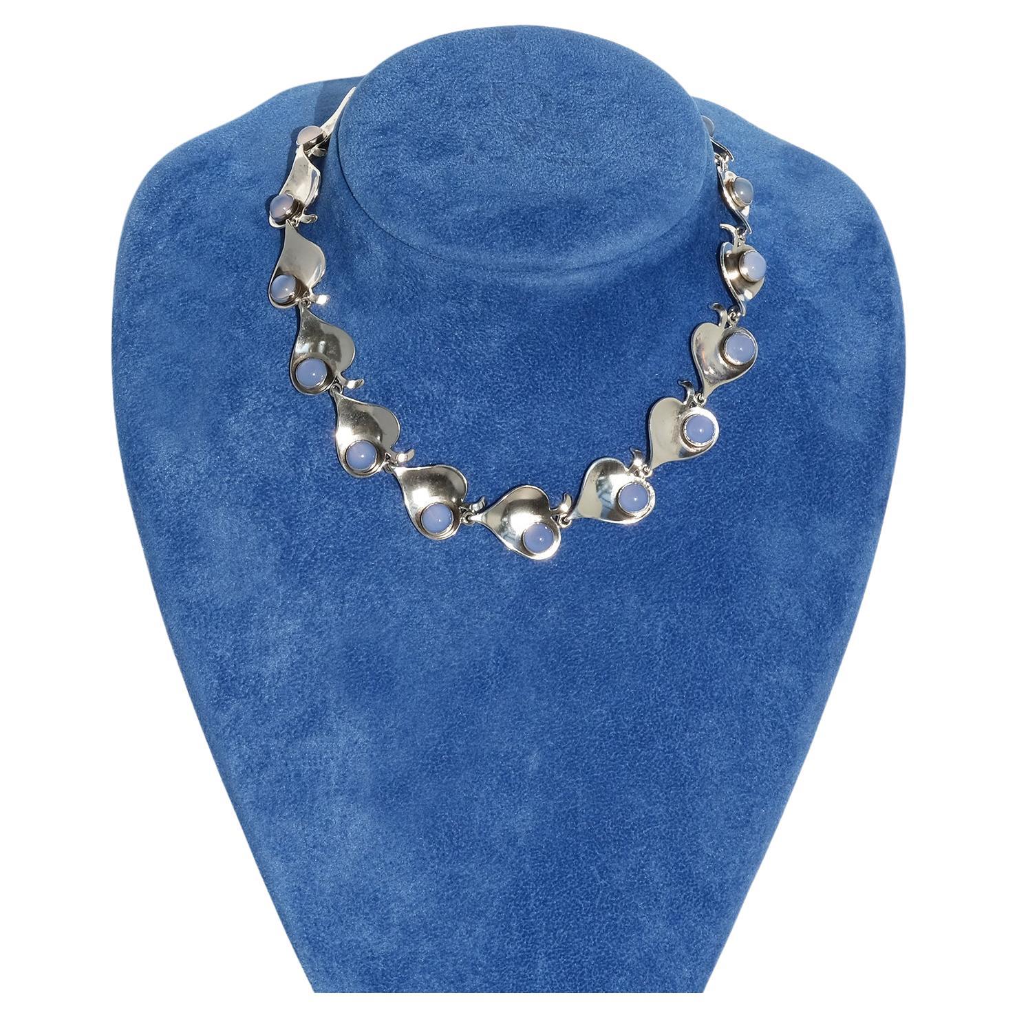 Silver and Blue Chalcedony Necklace Made 1954