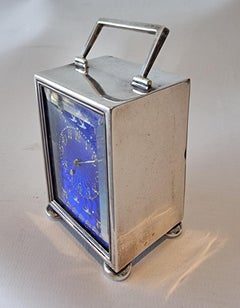 Silver and Blue Guilloche enamel Miniature Carriage Clock by Henry Matthews