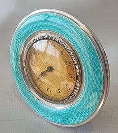 Silver and Blue Guilloche Enamel Strut Clock