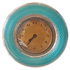Silver and Blue Guilloche Enamel Strut Clock