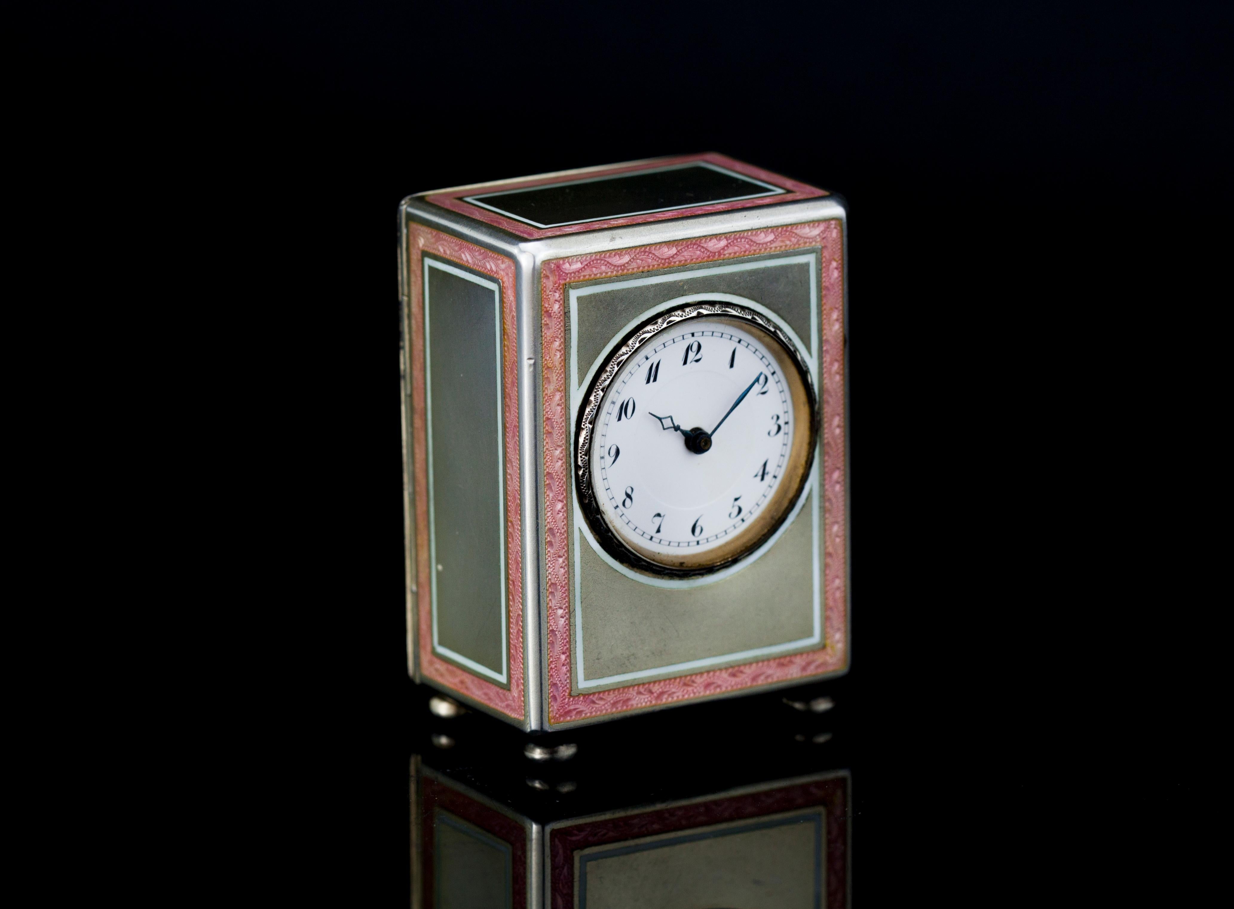 Swiss Silver and Blue Guilloche Enamel Sub Miniature Carriage Clock, 1900