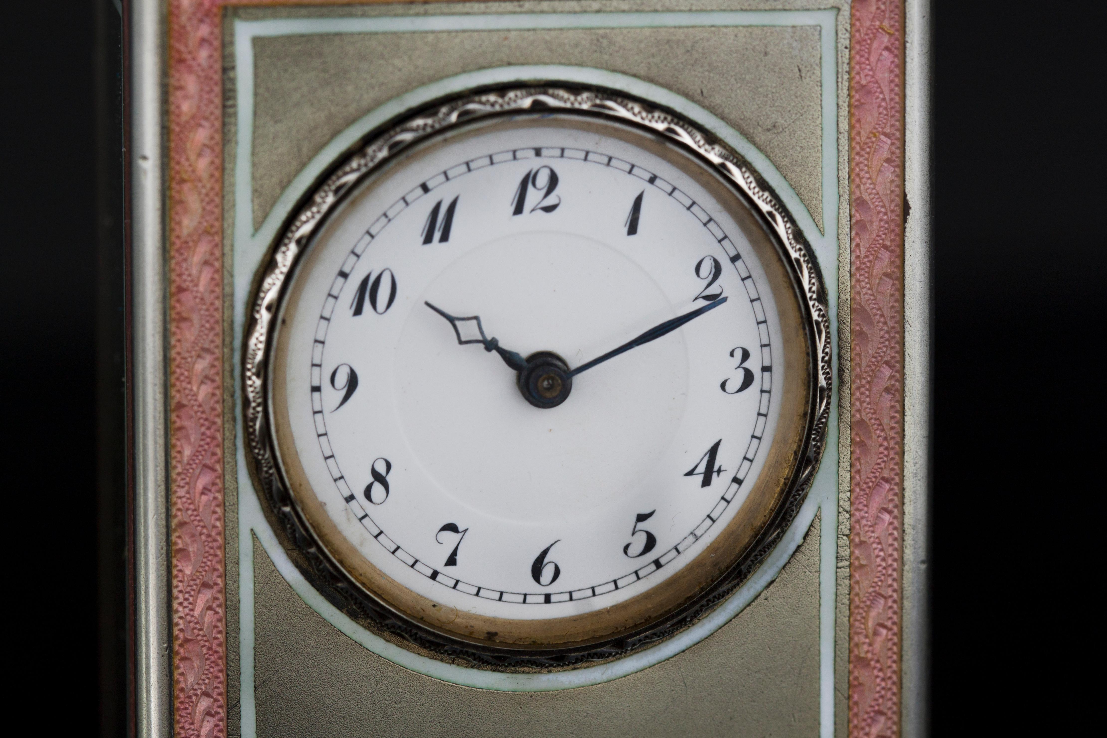 Silver and Blue Guilloche Enamel Sub Miniature Carriage Clock, 1900 In Good Condition In Braintree, GB