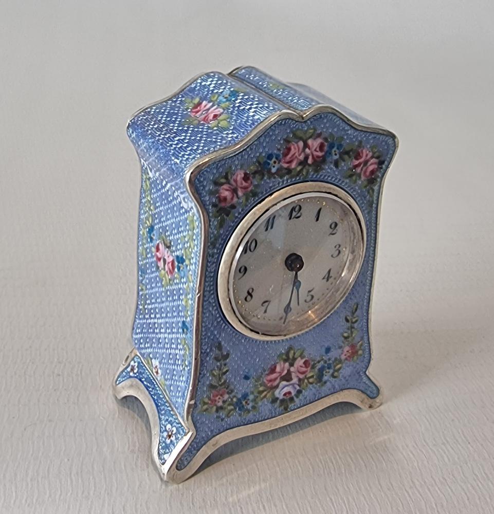 Silver and Blue Guilloche enamel Sub Miniature Carriage or Boudoir ...