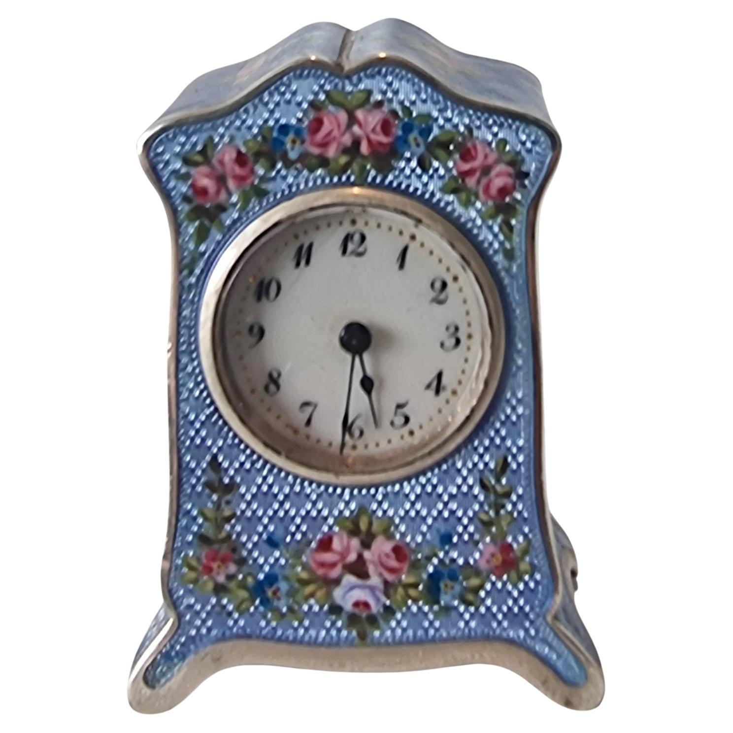 Silver and Blue Guilloche enamel Sub Miniature Carriage or Boudoir ...
