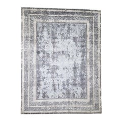 Silver and Blue Silken Roman Mosaic Design Hand Knotted Oriental Rug
