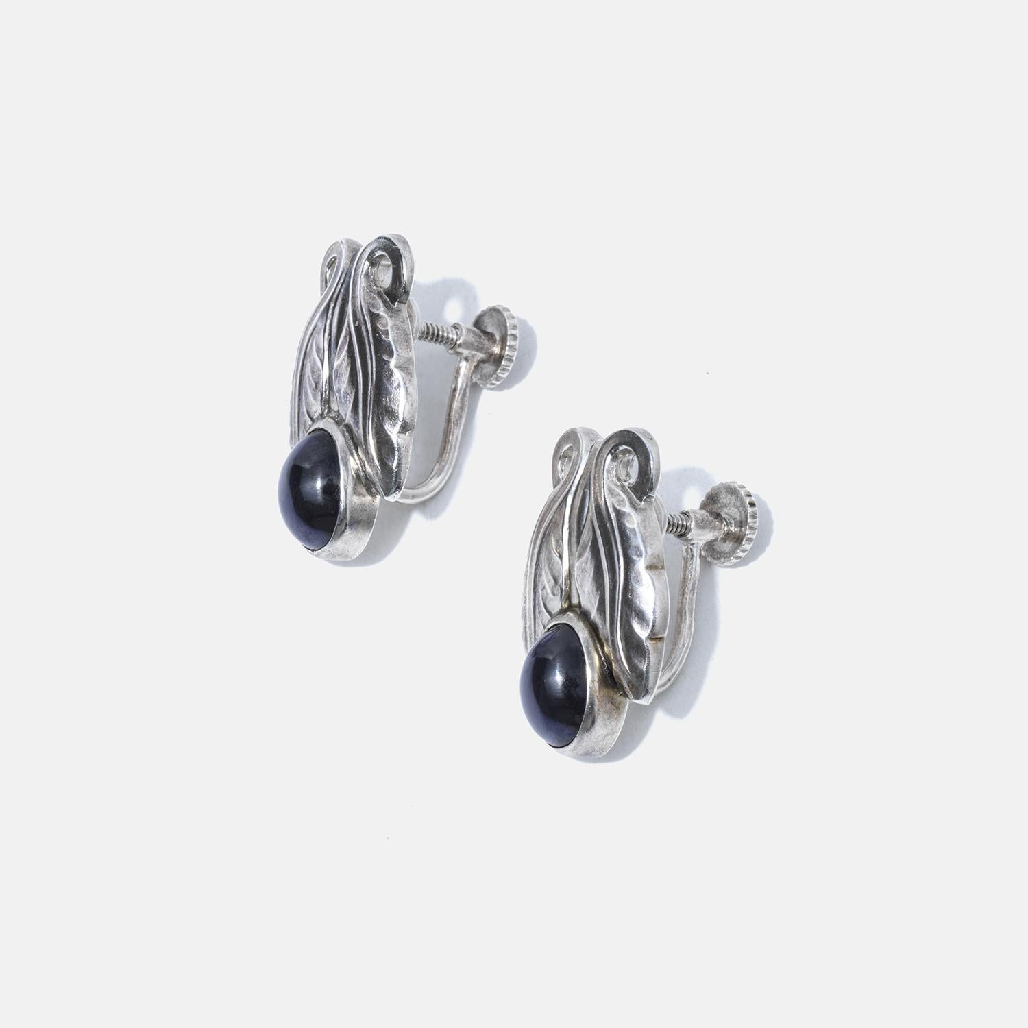 Silver and Blue Stone Earrings by Georg Jensen, Design No 108 In Good Condition For Sale In Stockholm, SE