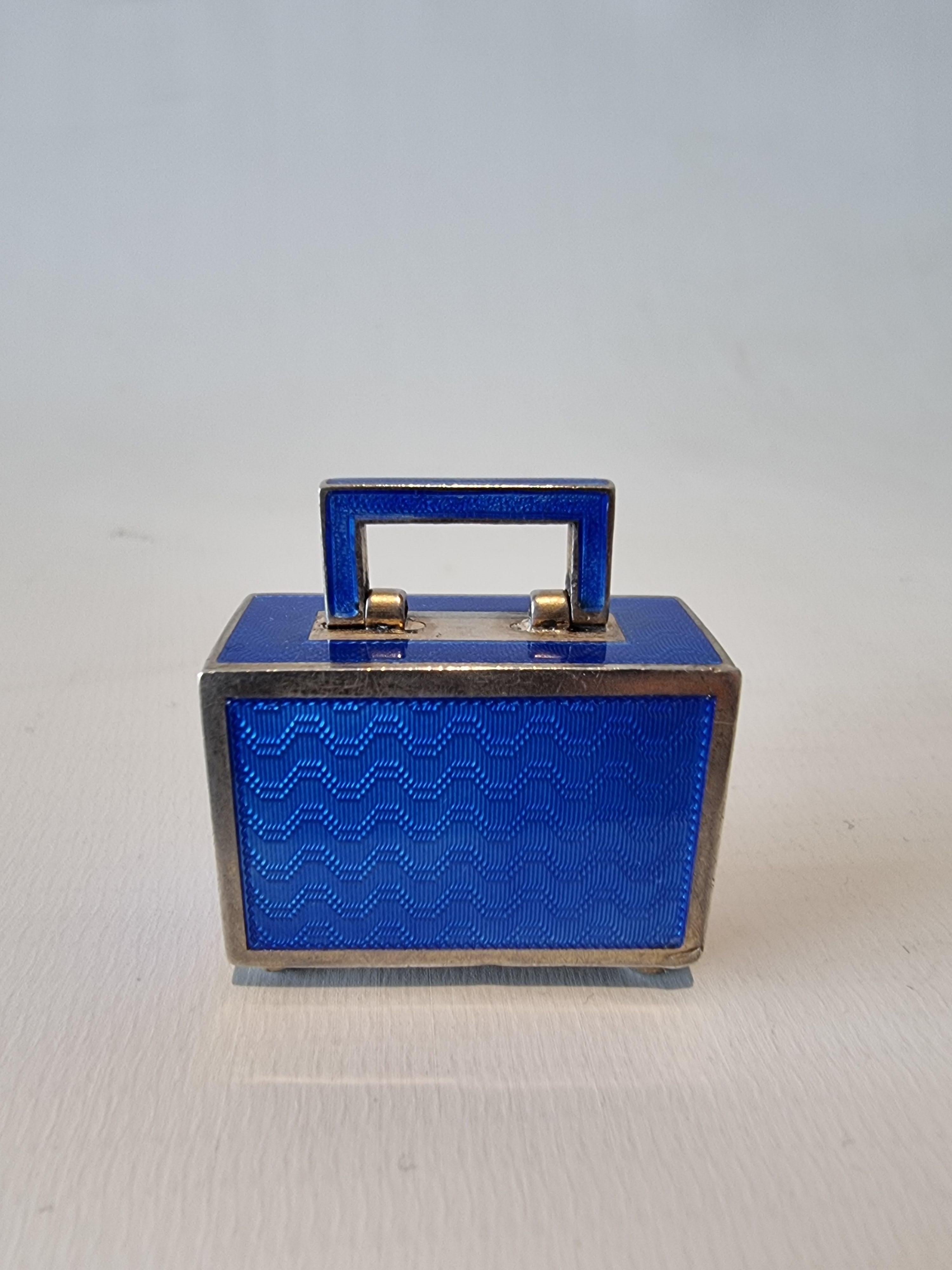 Early 20th Century Silver and Blue sub miniature Guilloche enamel Carriage Clock