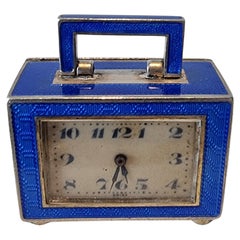Antique Silver and Blue sub miniature Guilloche enamel Carriage Clock