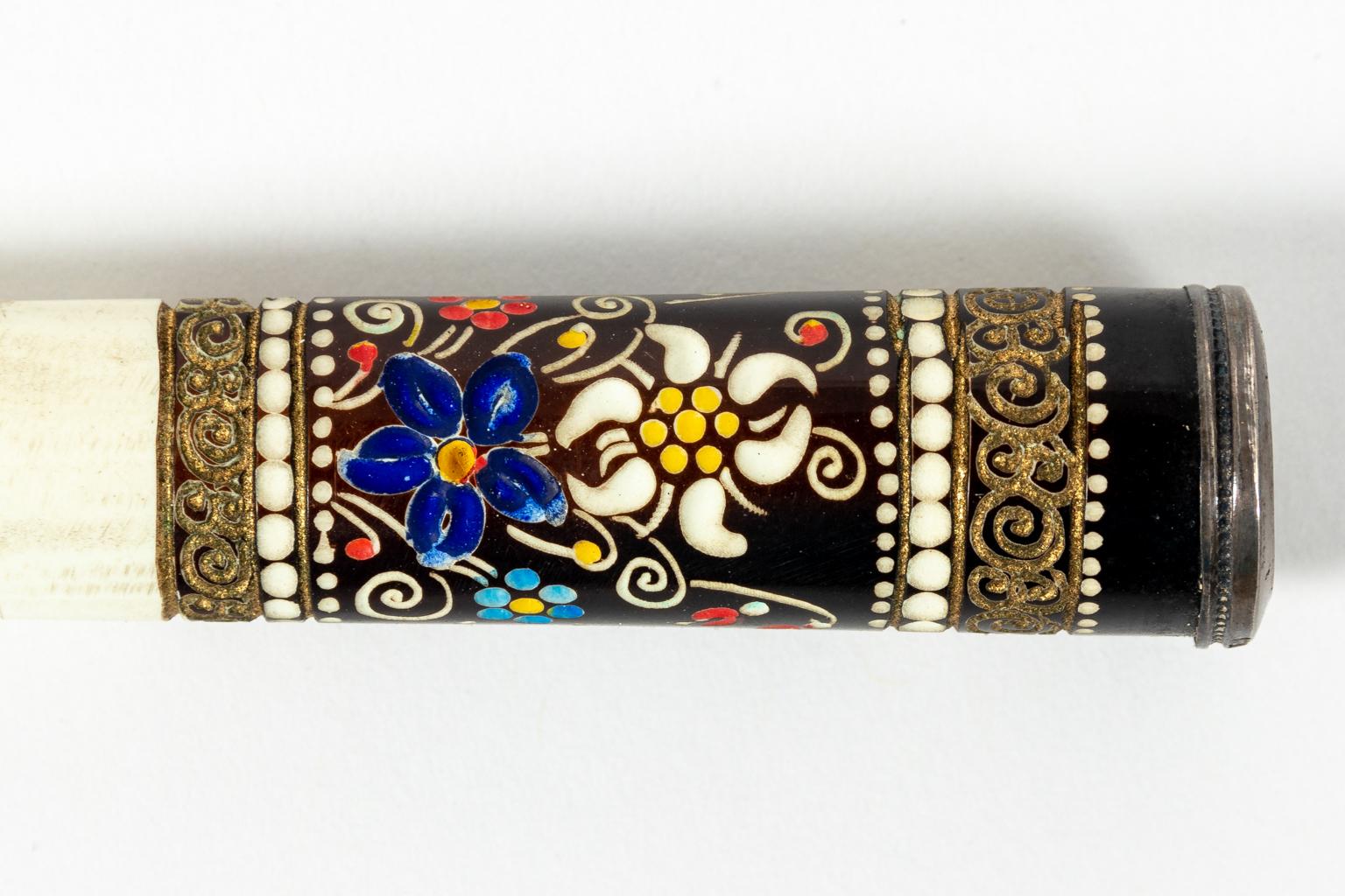 Enameled Silver and Bone Cigarette Holder