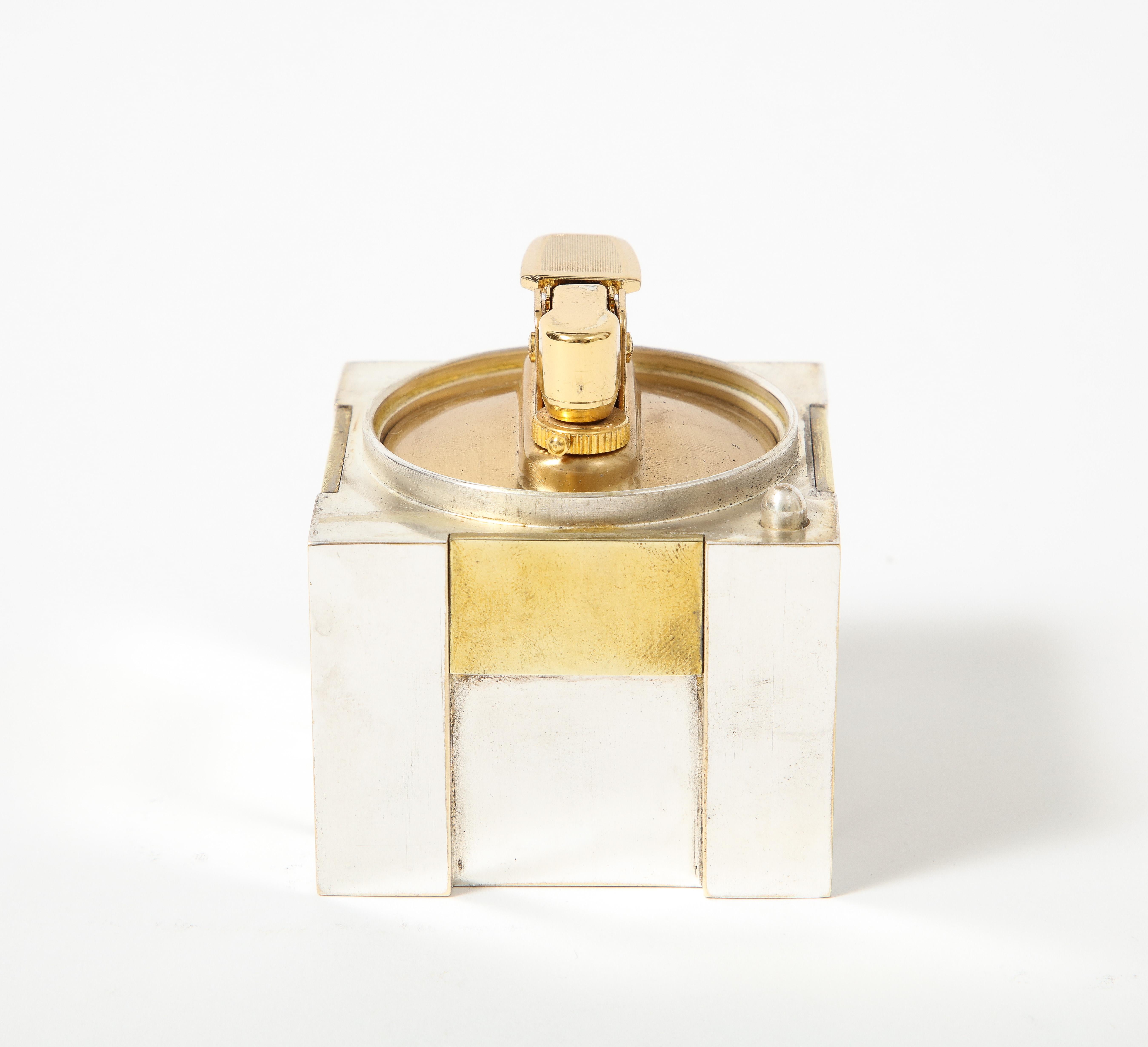 Silver and Brass Lighter, Hermes, Italy, c. 1970 For Sale 4