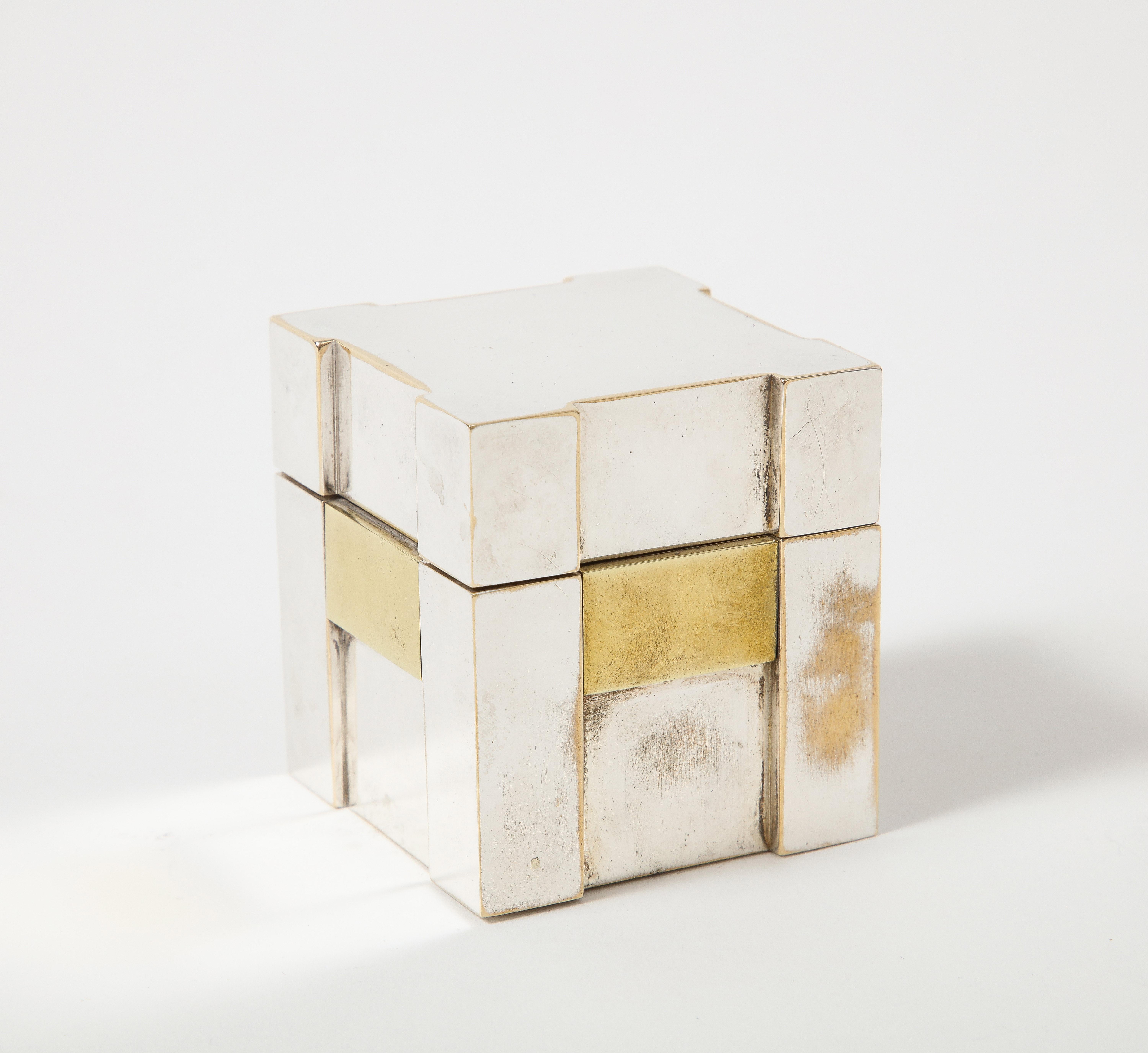 Modern Silver and Brass Lighter, Hermes, Italy, c. 1970 For Sale