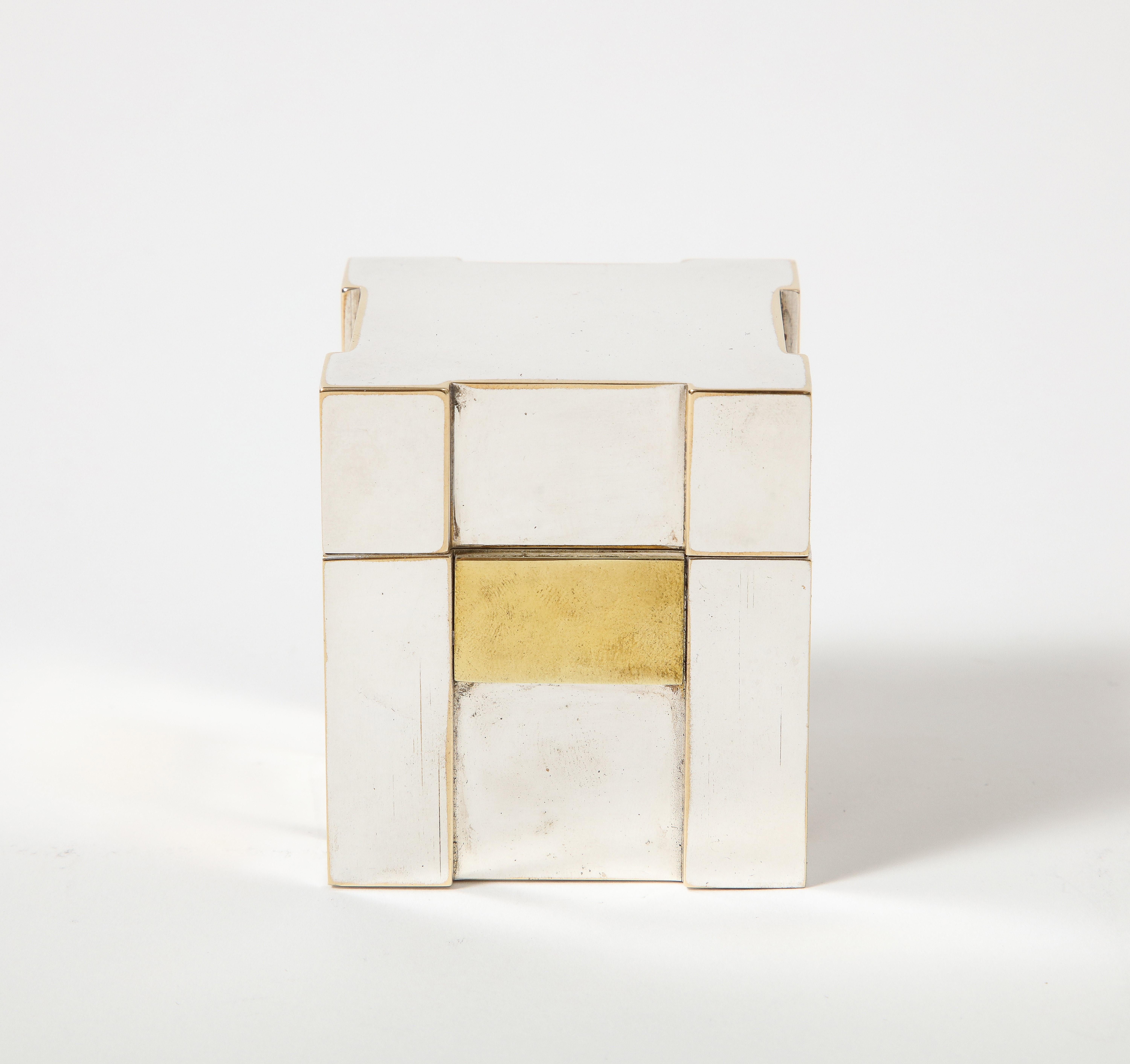 Italian Silver and Brass Lighter, Hermes, Italy, c. 1970 For Sale