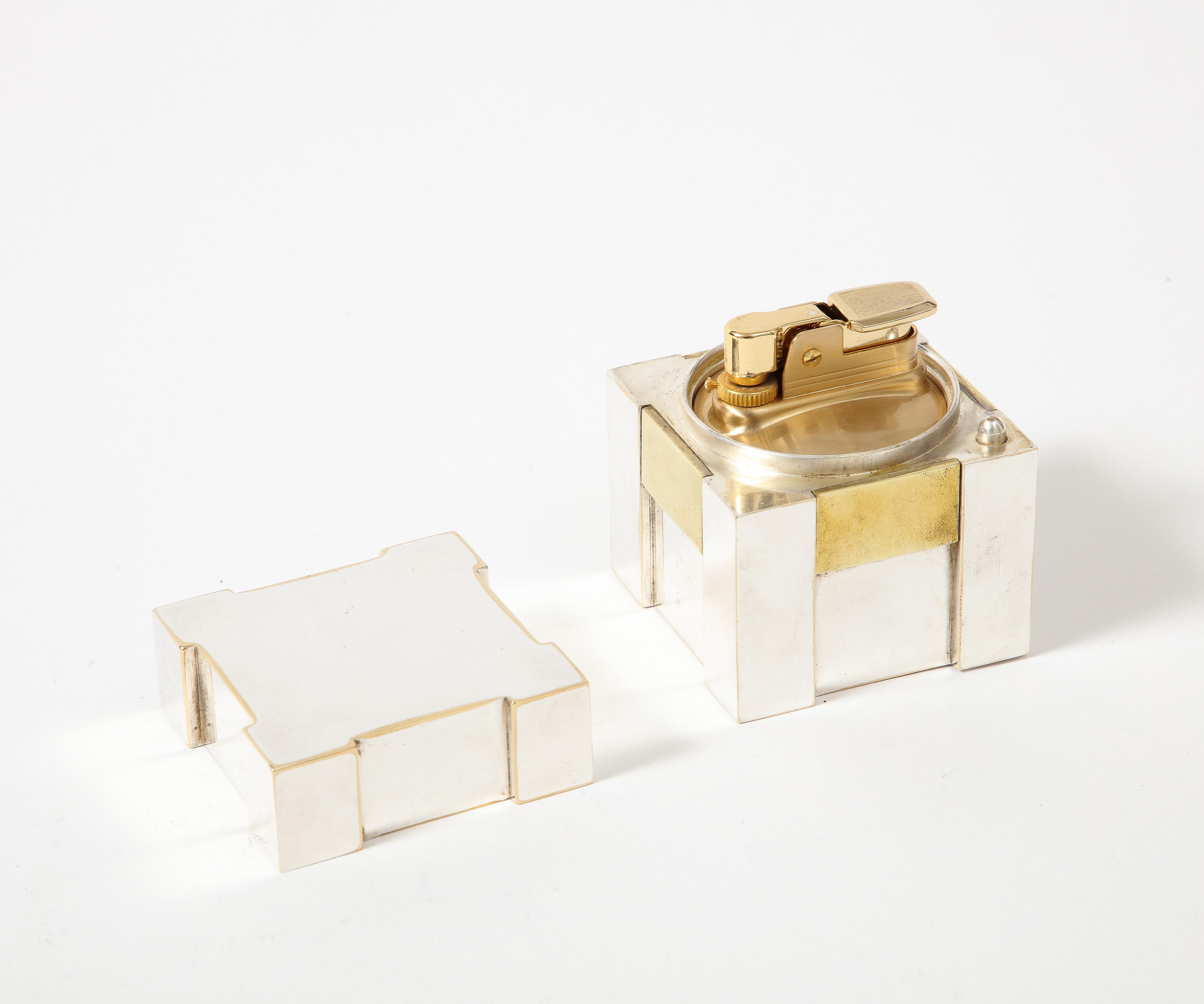 Silver and Brass Lighter, Hermes, Italy, c. 1970 For Sale 2